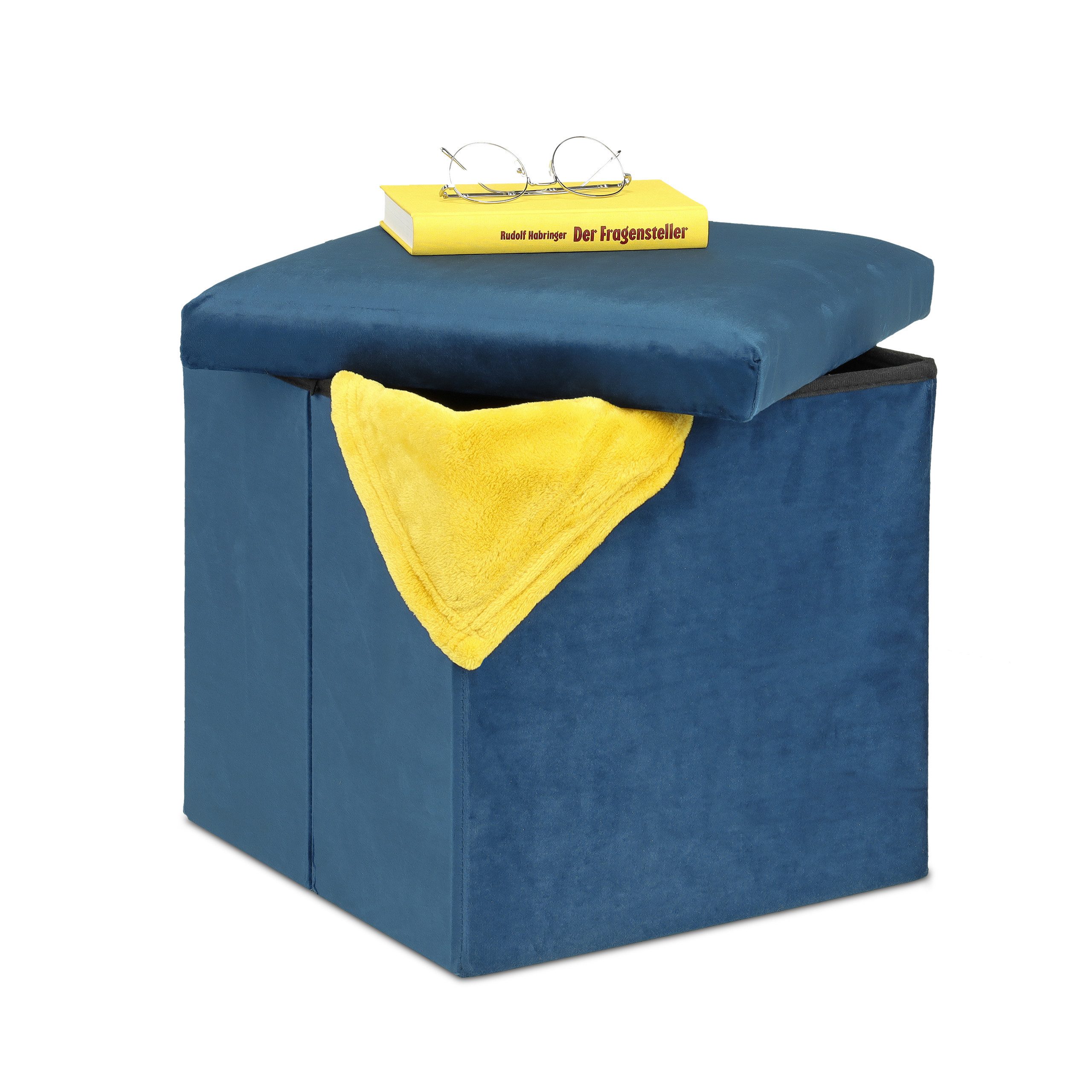 relaxdays Stauraumhocker Sitzhocker mit Stauraum, Blau günstig online kaufen