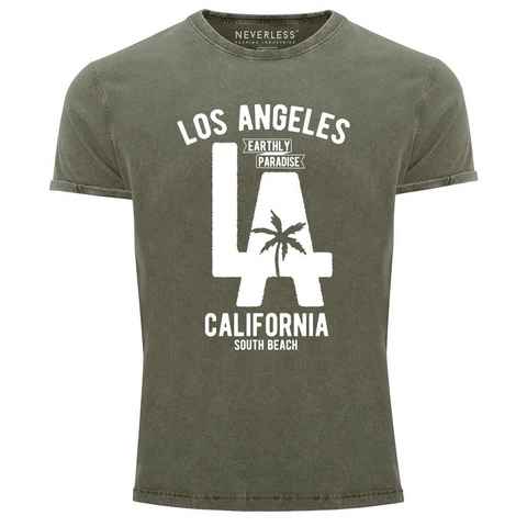 Neverless Print-Shirt Cooles Angesagtes Herren T-Shirt Vintage Shirt LA Los Angeles California Aufdruck Used Look Slim Fit Neverless® mit Print
