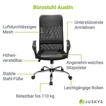 Juskys Bürostuhl Austin, höhenverstellbar, 110 kg belastbar, Mesh-Bespannung