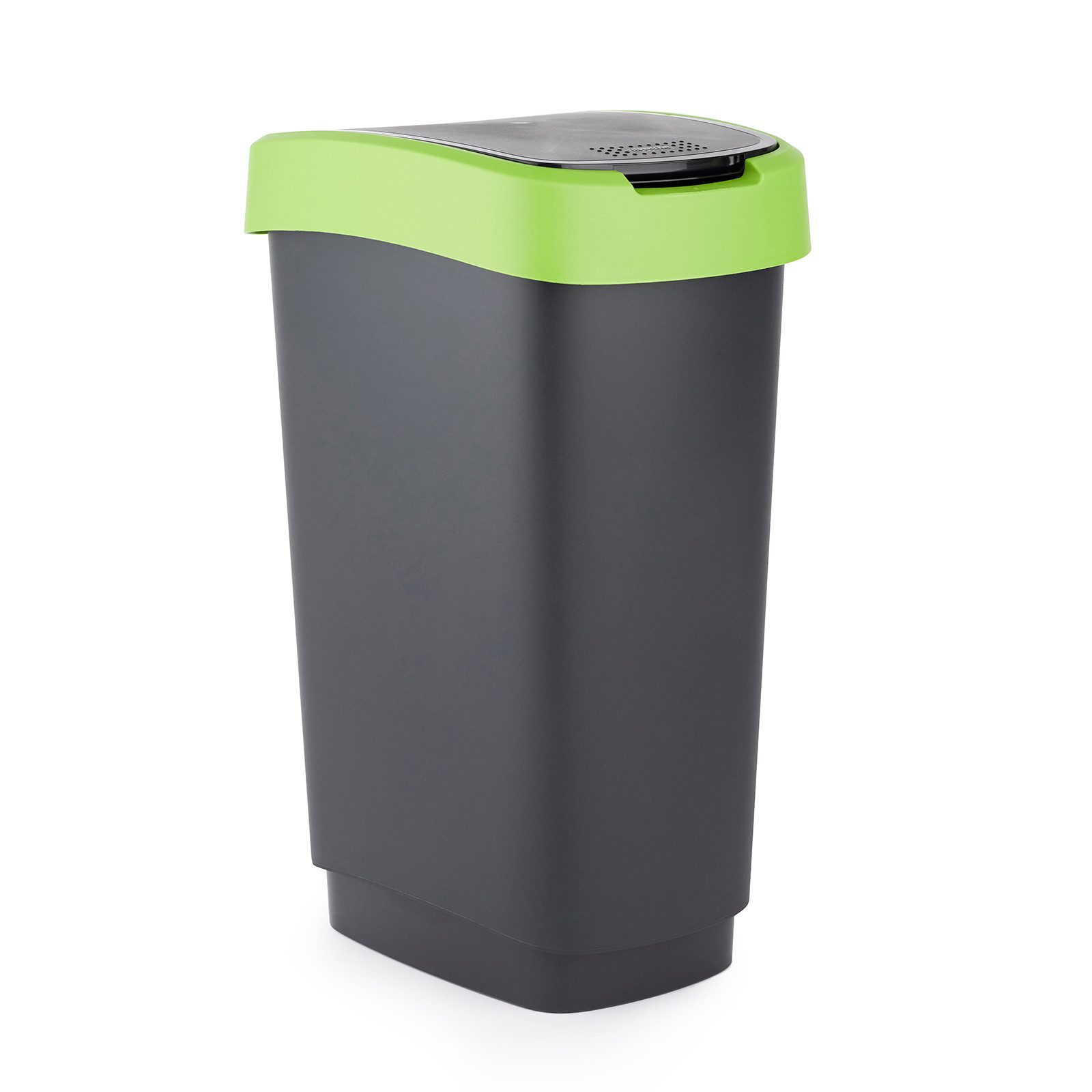 ROTHO Mülleimer TWIST Abfalleimer 50l - 2-in-1 Deckel - ideal zur Mülltrennung zuhause, Sticker-Set für Mülltrennung