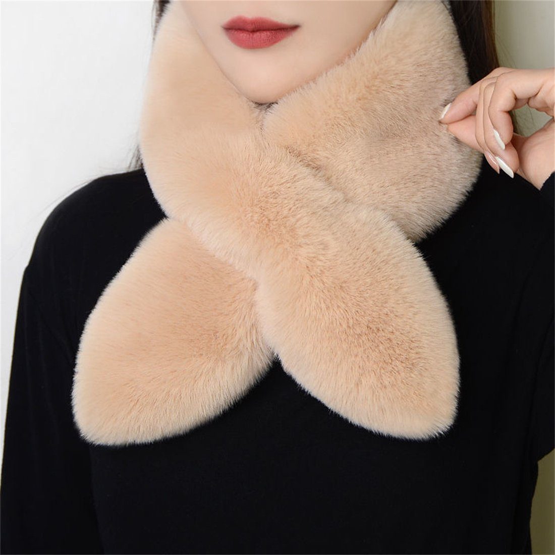 DÖRÖY Modeschal Women's Faux Otter Kaninchen Pelz Plüsch Schal, Kunstpelz Warm Schal khaki
