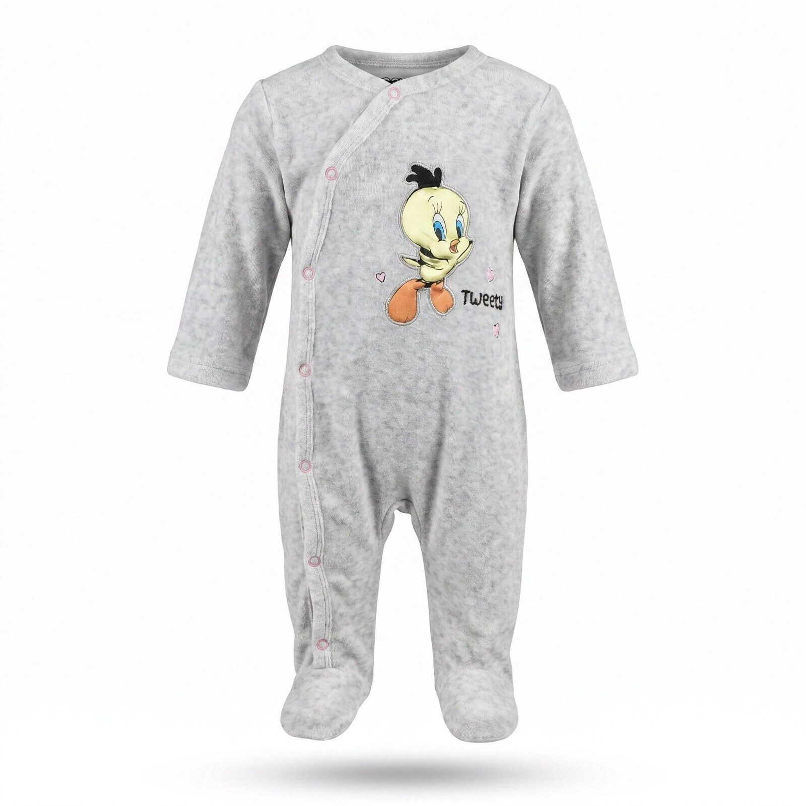 LOONEY TUNES Strampler Looney Tunes Tweety Baby Velour Strampler Langarm Gr. 68–92 Grau