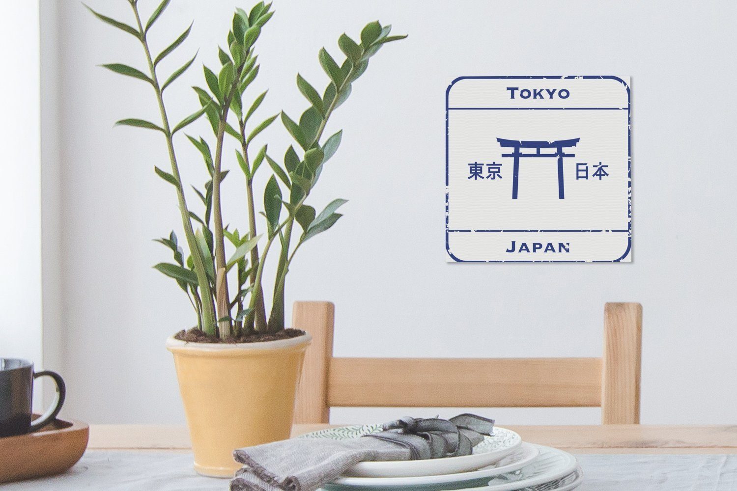 OneMillionCanvasses® Leinwandbild Illustration Wohnzimmer Schlafzimmer Leinwand für aus einer St), (1 Tokio, Briefmarke Bilder
