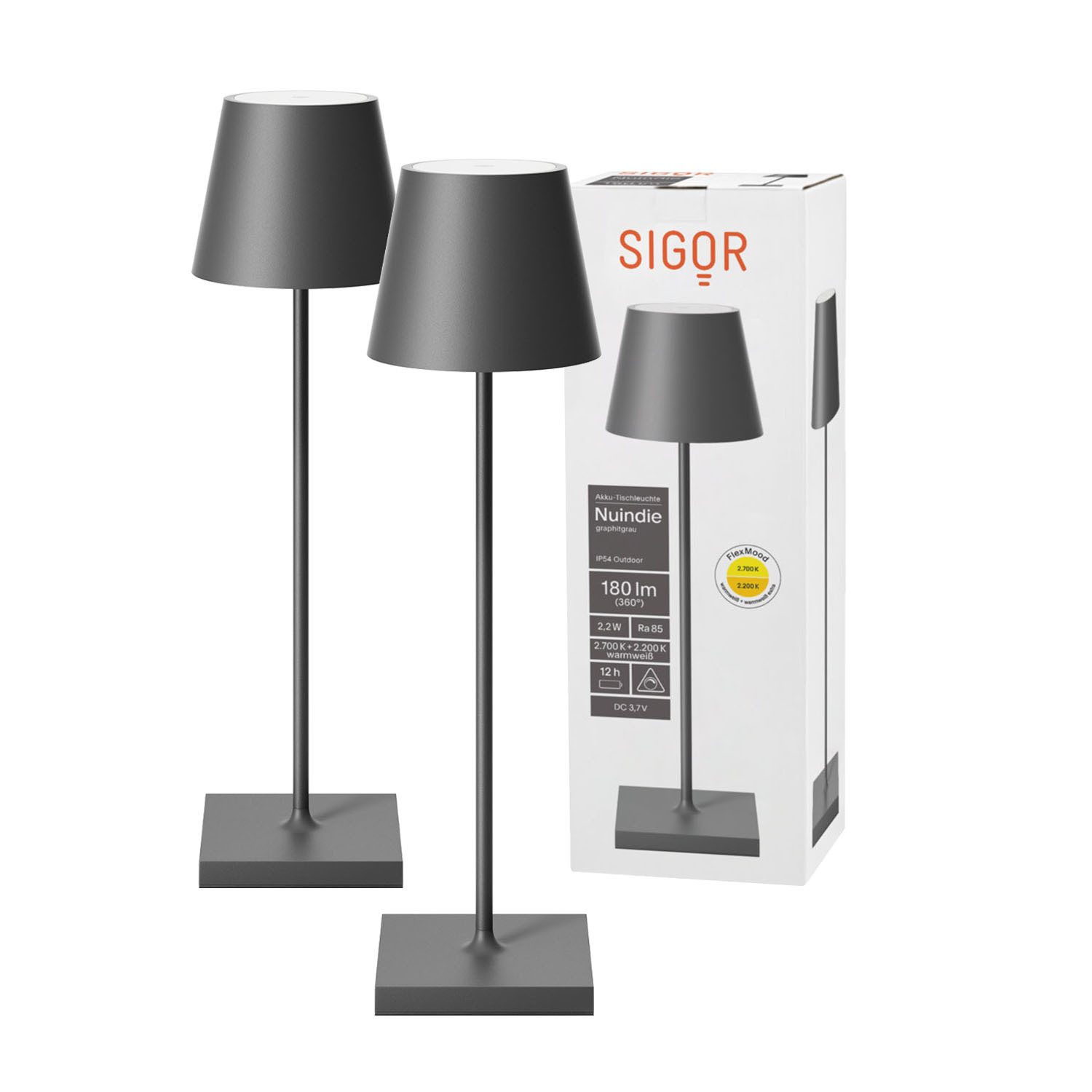 SIGOR LED Tischleuchte 2x Nuindie USB-C 380mm graphitgrau, Dimmbar, LED fes günstig online kaufen