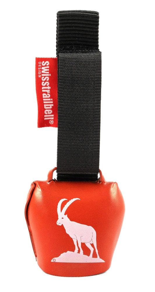 swisstrailbell Fahrradklingel DEEP RED Edition: König der Alpen, Steinbock, schwarzes Band