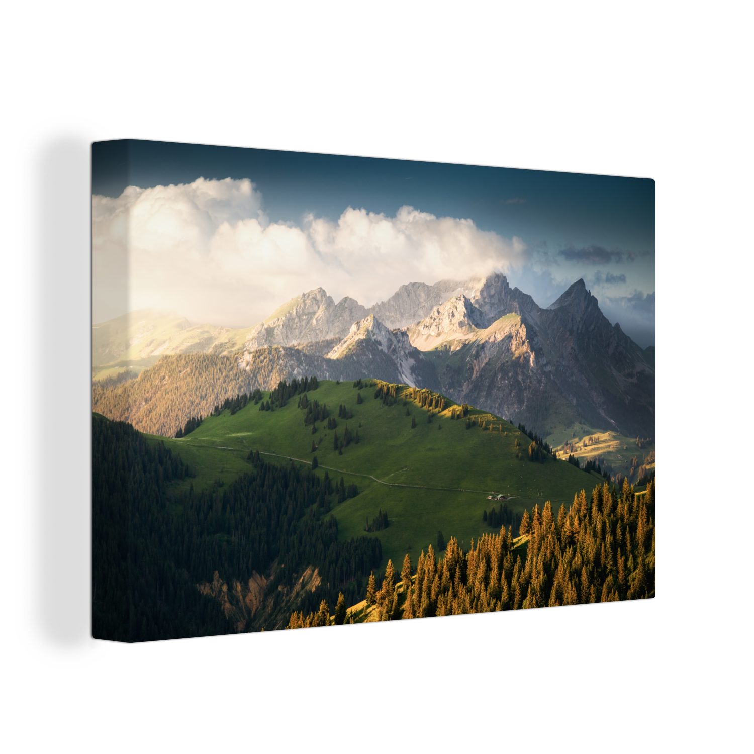OneMillionCanvasses® Leinwandbild Blick auf die Schweizer Alpen, (1 St), Wandbild Leinwandbilder, Aufhängefertig, Wanddeko, 30x20 cm