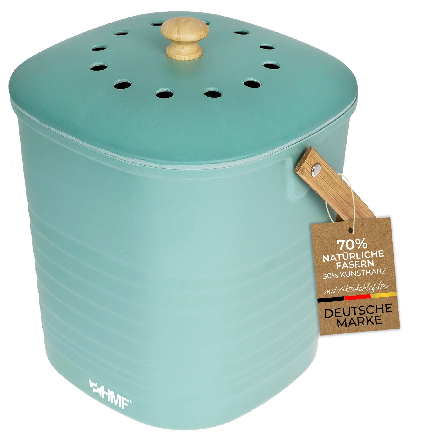 HMF Biomülleimer Biomülleimer Küche, geruchsdichter Komposteimer, mit Aktivkohlefilter im Deckel, 6 Liter, Grün