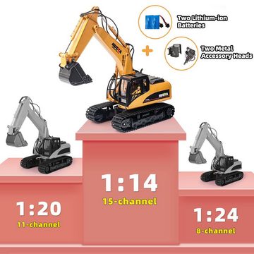 Esun RC-Bagger Ferngesteuerter Bagger,RC Bagger Schaufelbagger für Kinder ab 8 Jahren (Packung, Komplettset), Schaufelbagger mit Fernsteuerung und Holzgreifer Ferngesteuert