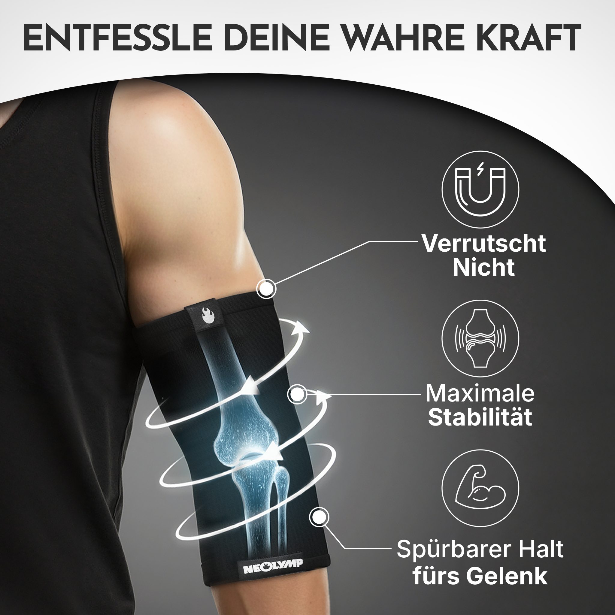 NEOLYMP Ellenbogenbandage Ellenbogenbandage für Fitness & Krafttraining 2er Set (Set, 2er Set), Stabilisierende Kompression und ergonomische Passform