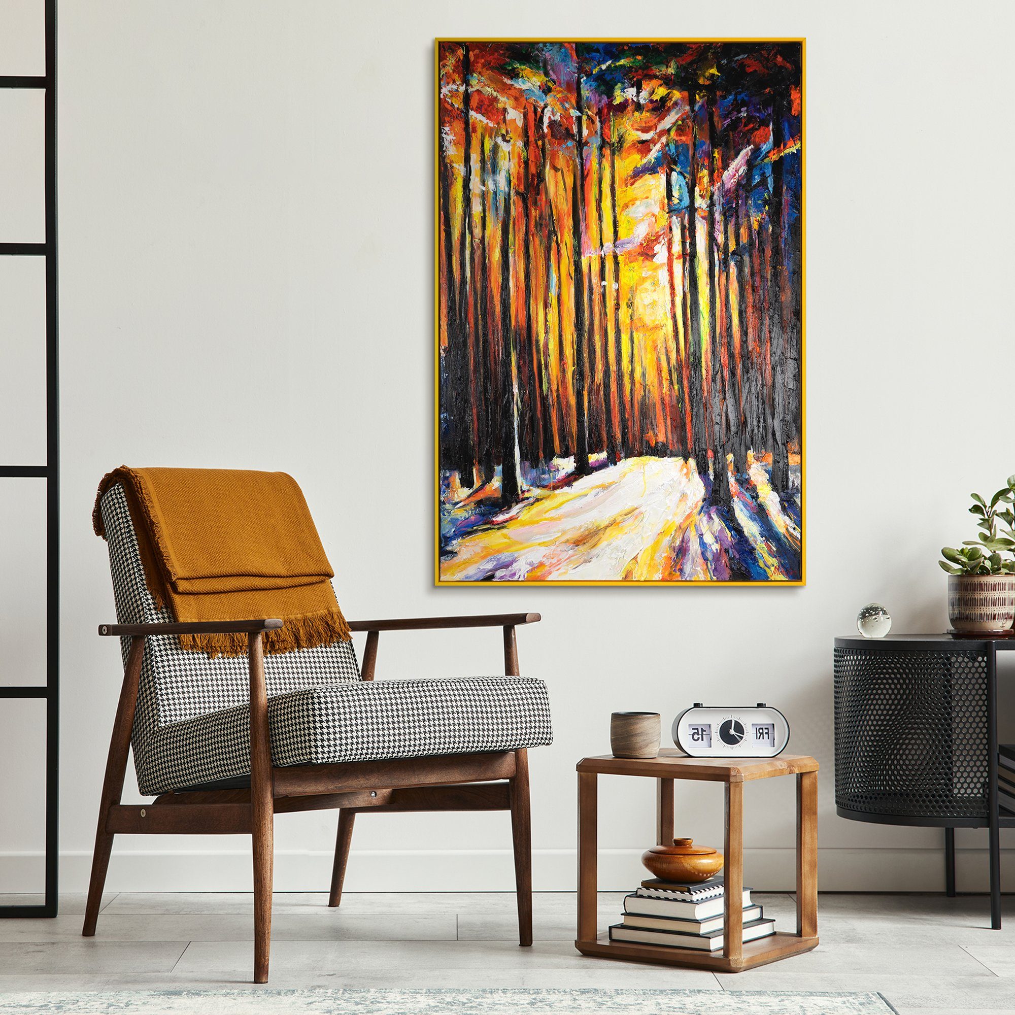 Waldharmonie, YS-Art Wald Mit Rahmen in Gelb Gemälde