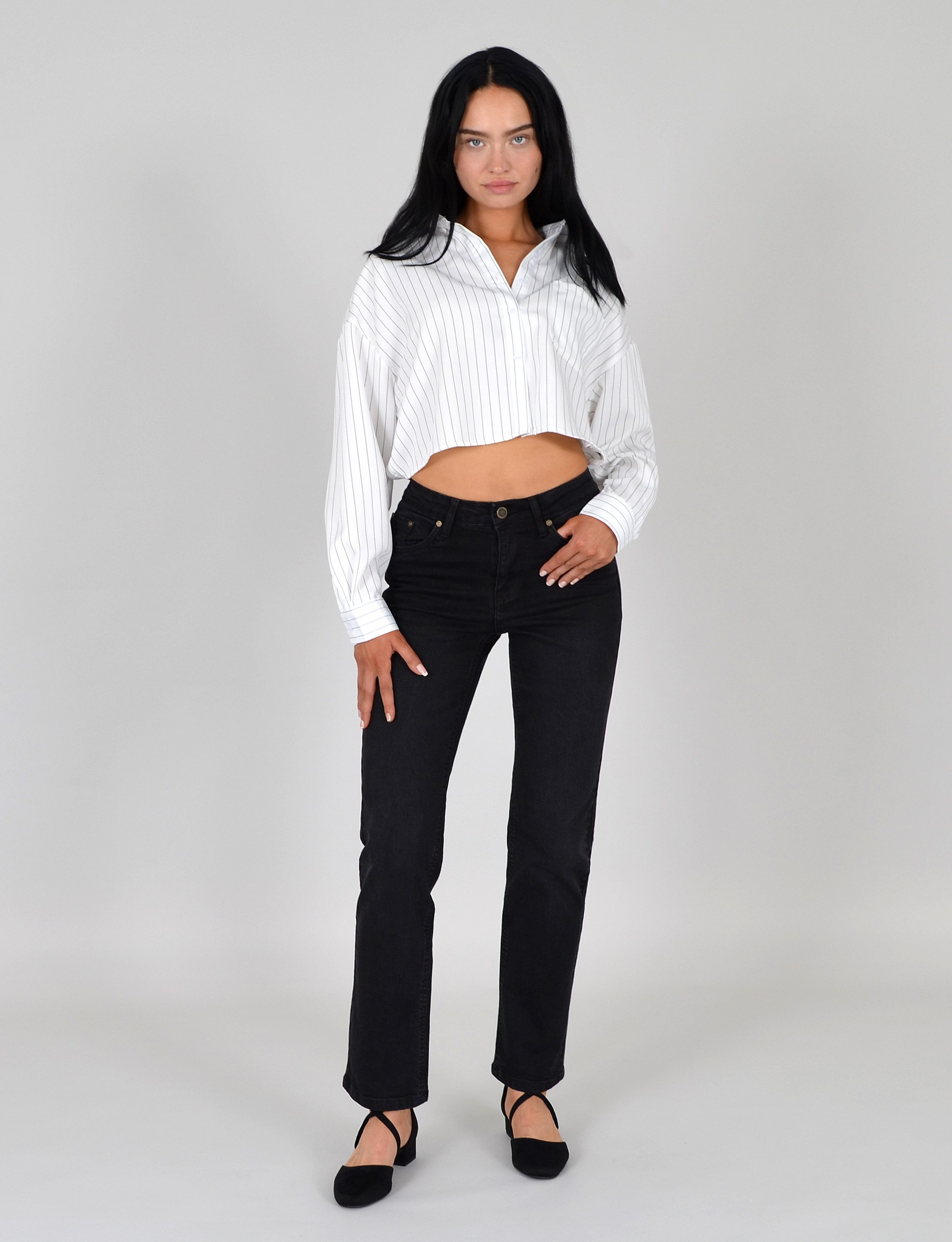 ESRA Straight-Jeans Damen Jeans Gerade hohe Leibhöhe Stretch-Jeans Damen Re günstig online kaufen