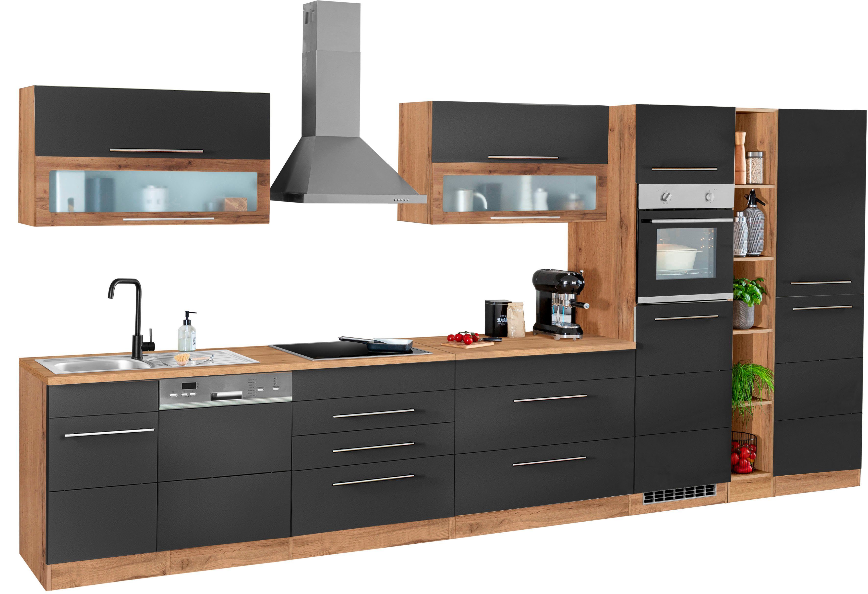 KOCHSTATION Küchenzeile KS-Wien, Breite 440 cm, wahlweise mit E-Geräten und Induktion