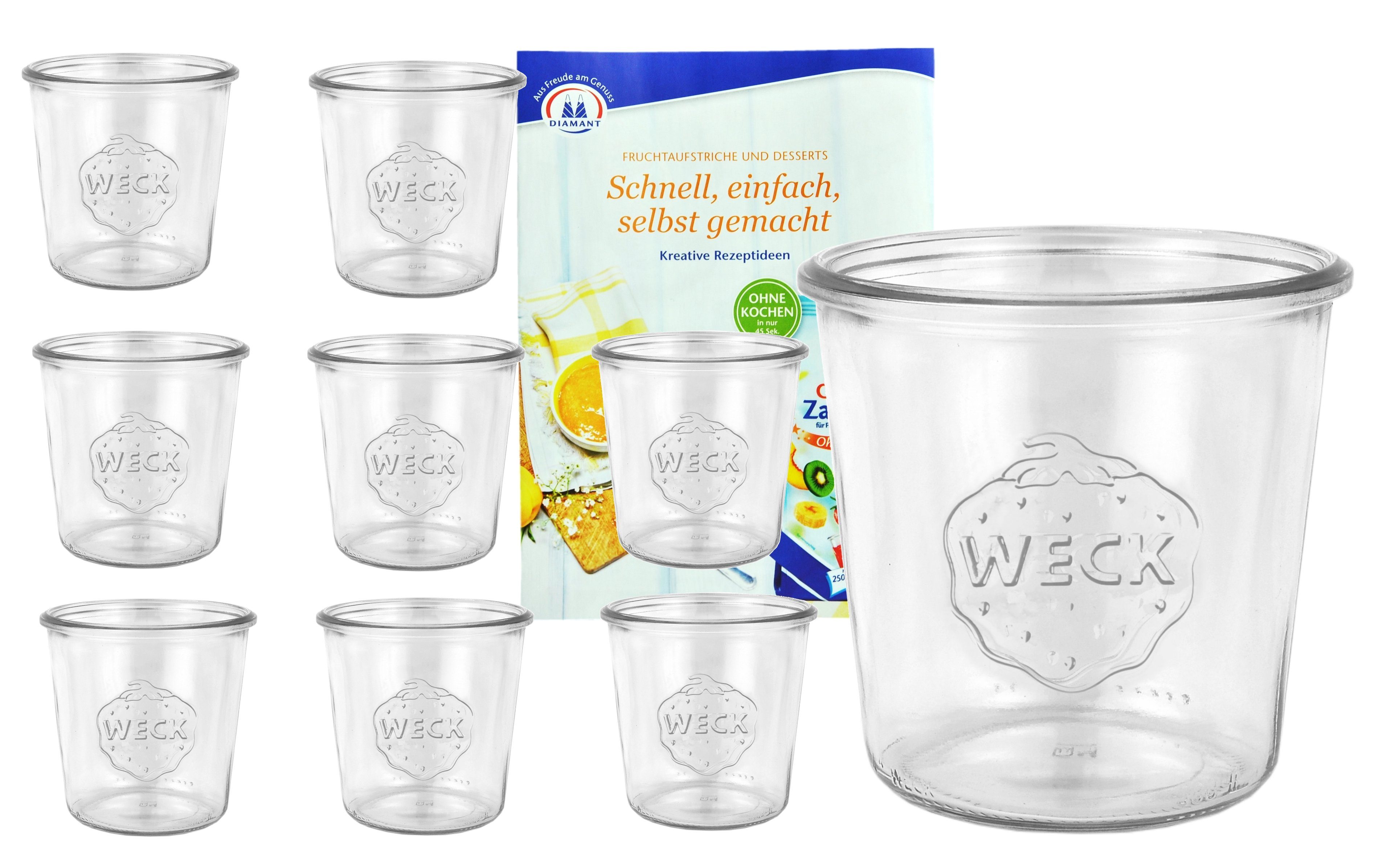 MamboCat Einmachglas 9er Set Weck Gläser 580ml Sturzgläser inkl. Gelierzauber Rezeptheft, Glas