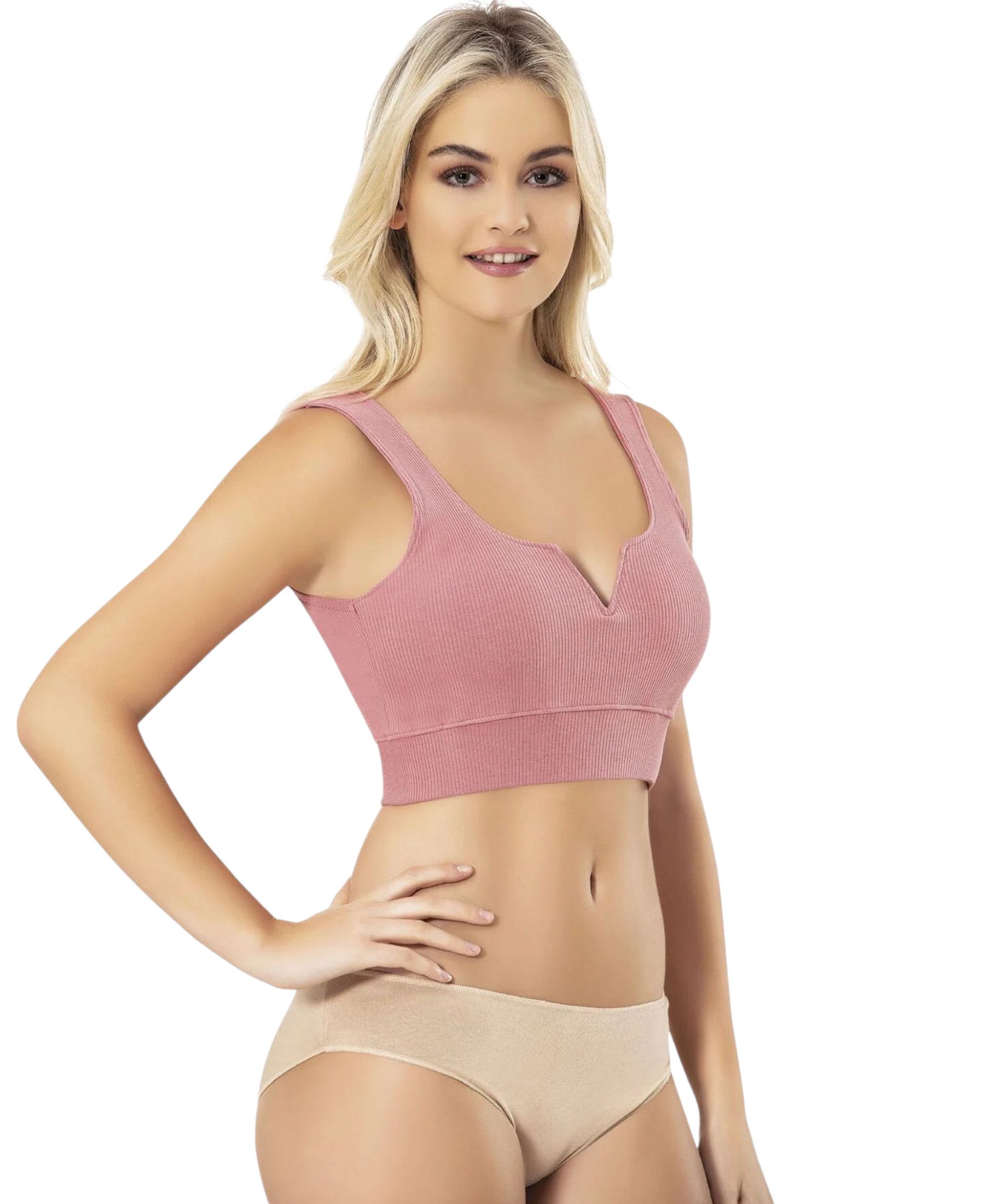 fashionshowcase Crop-Top mit V-Detail-Ausschnitt - geripptes Bustier aus Baumwolle Herzförmiger Ausschnitt, figurformender Bund