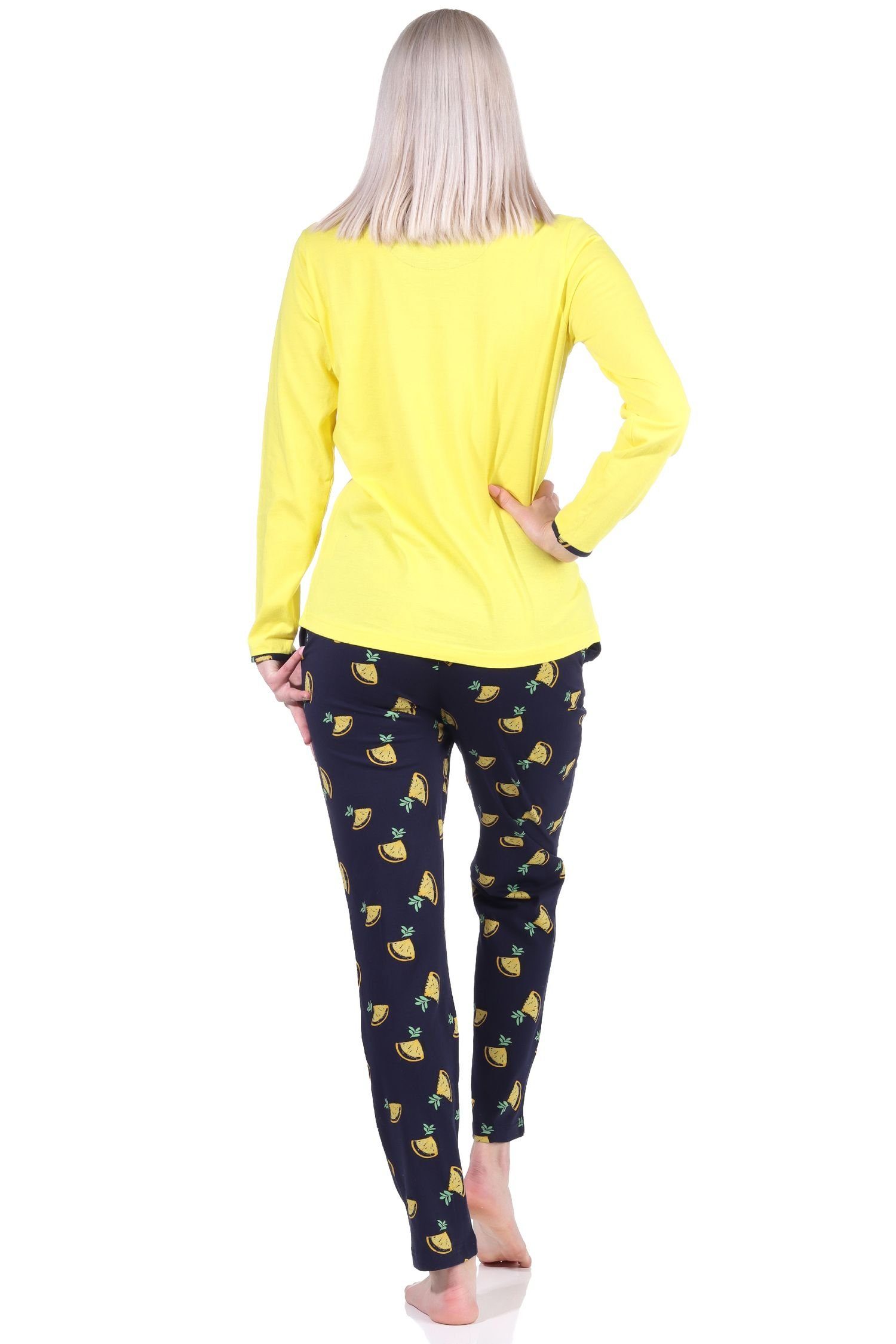 gelb als Pyjama Zitronen Damen Normann Süsser Motiv mit langarm Pyjama Schlafanzug