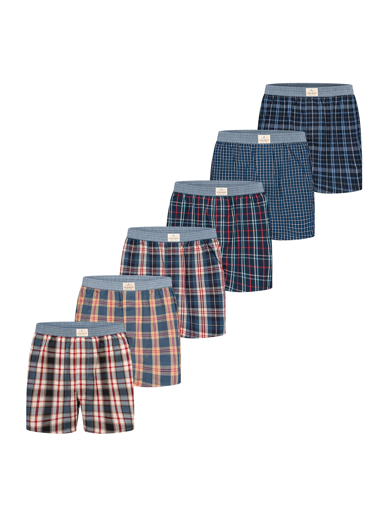 Luca David Boxer Karos (6-St) Multipack Sparpack 6er-Pack Boxershorts Herren Männer Baumwolle
