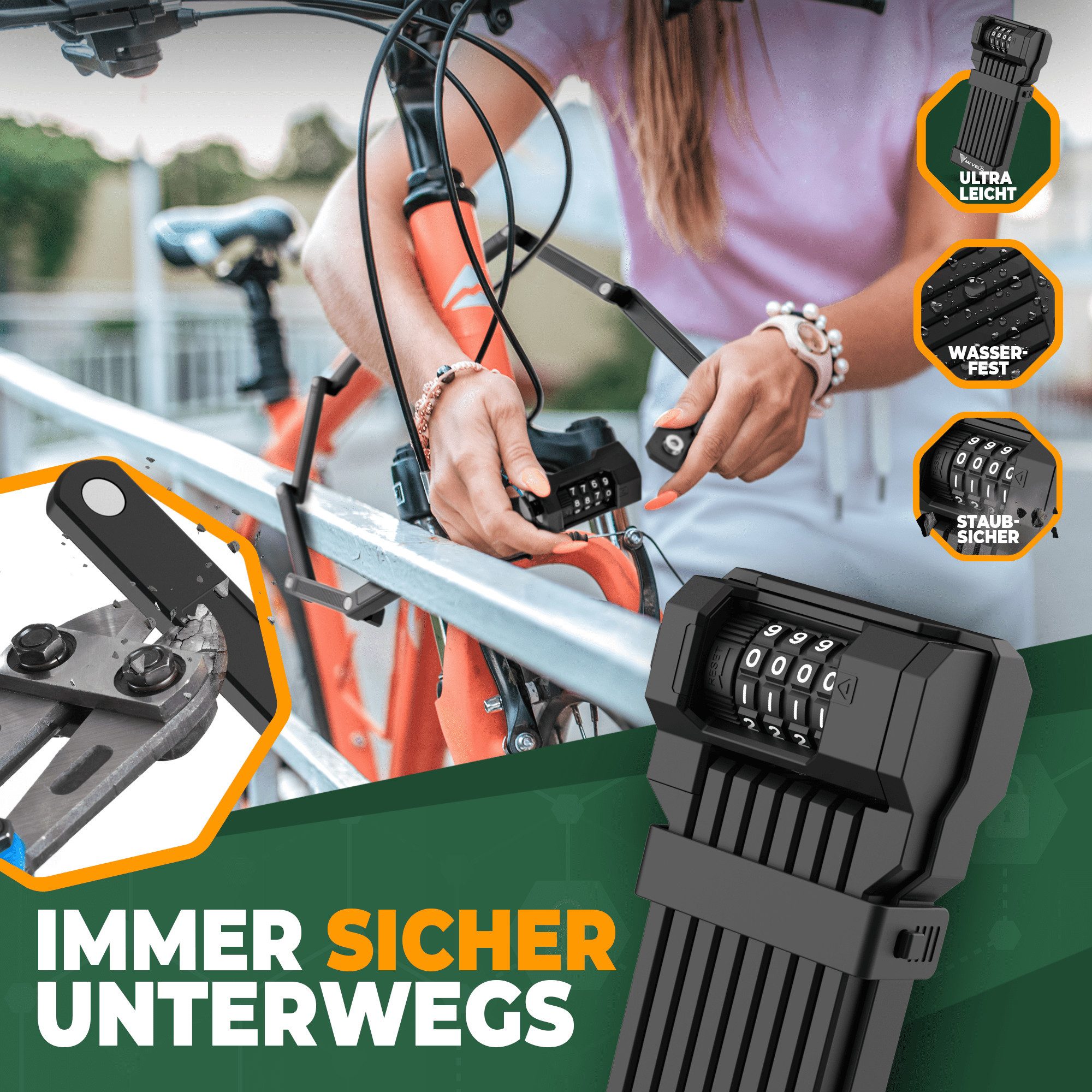 MIVELO Faltschloss MIVELO FAHRRADSCHLOSS mit Zahlencode Fahrrad Schloss, 100.000 mögliche Kombinationen