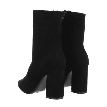 Ital-Design Damen Elegant High-Heel-Stiefelette Blockabsatz High-Heel Stiefeletten in Schwarz