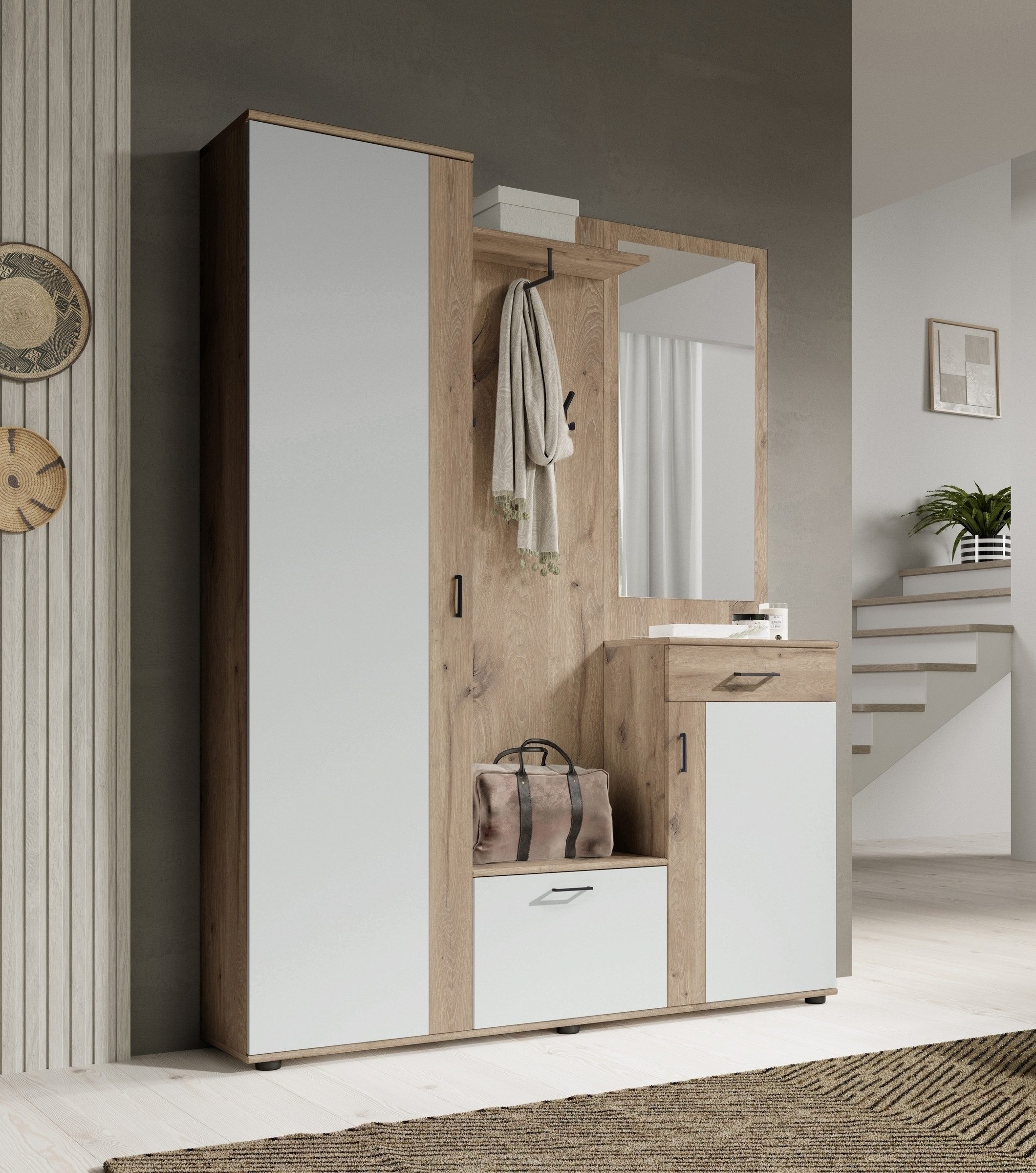 Bega Consult Kompaktgarderobe in Viking Oak Dekor / Lichtgrau - 145x184x29cm (BxHxT)