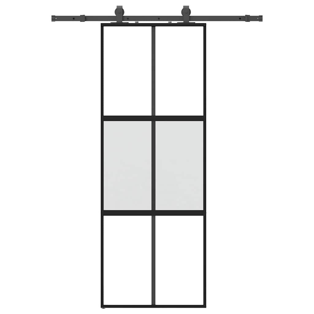 vidaXL Schiebetür, Schiebetür mit Beschlag Schwarz 76x205 cm Hartglas