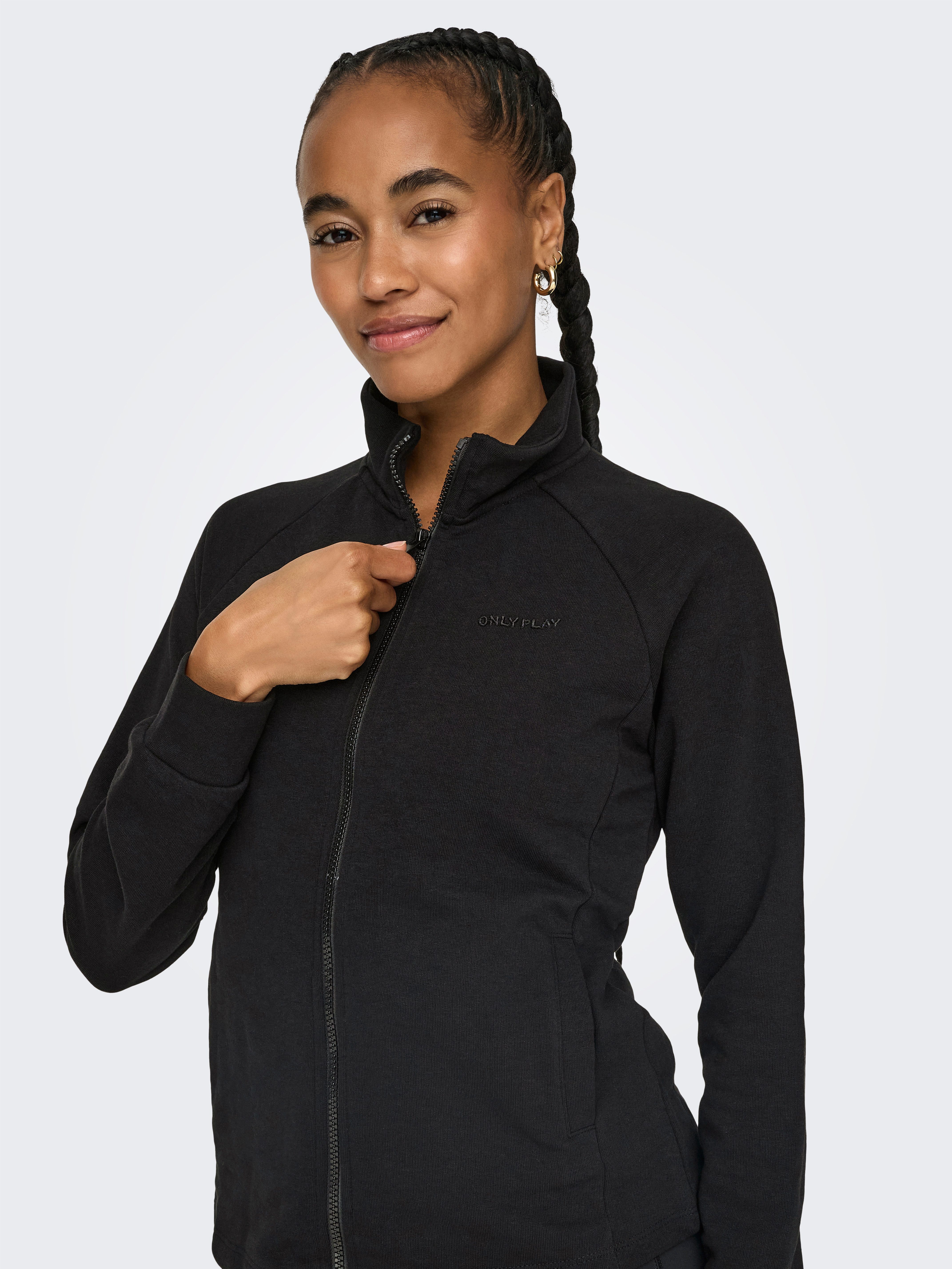 ONLY Play Sweatjacke ONPMELINA LS HN ZIP SWT NOOS aus Baumwolle und Polyester, normale Passform, mit Stehkragen, Langarm
