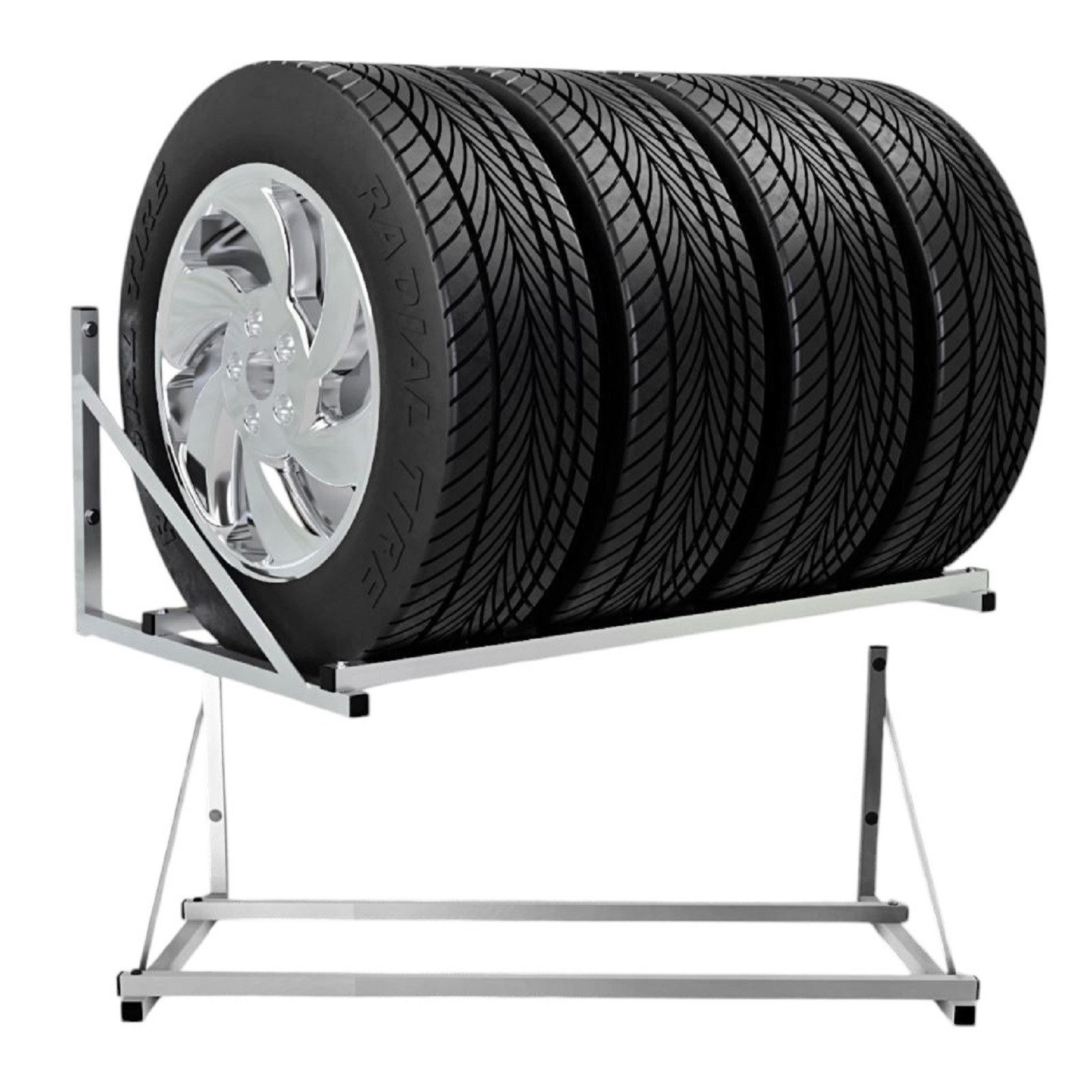 QLS Reifen-Wandhalterung für 4 Räder aus Aluminium bis 100 kg, (Reifengrößen 13–18 Zoll und Max. Reifenbreite 245 mm)