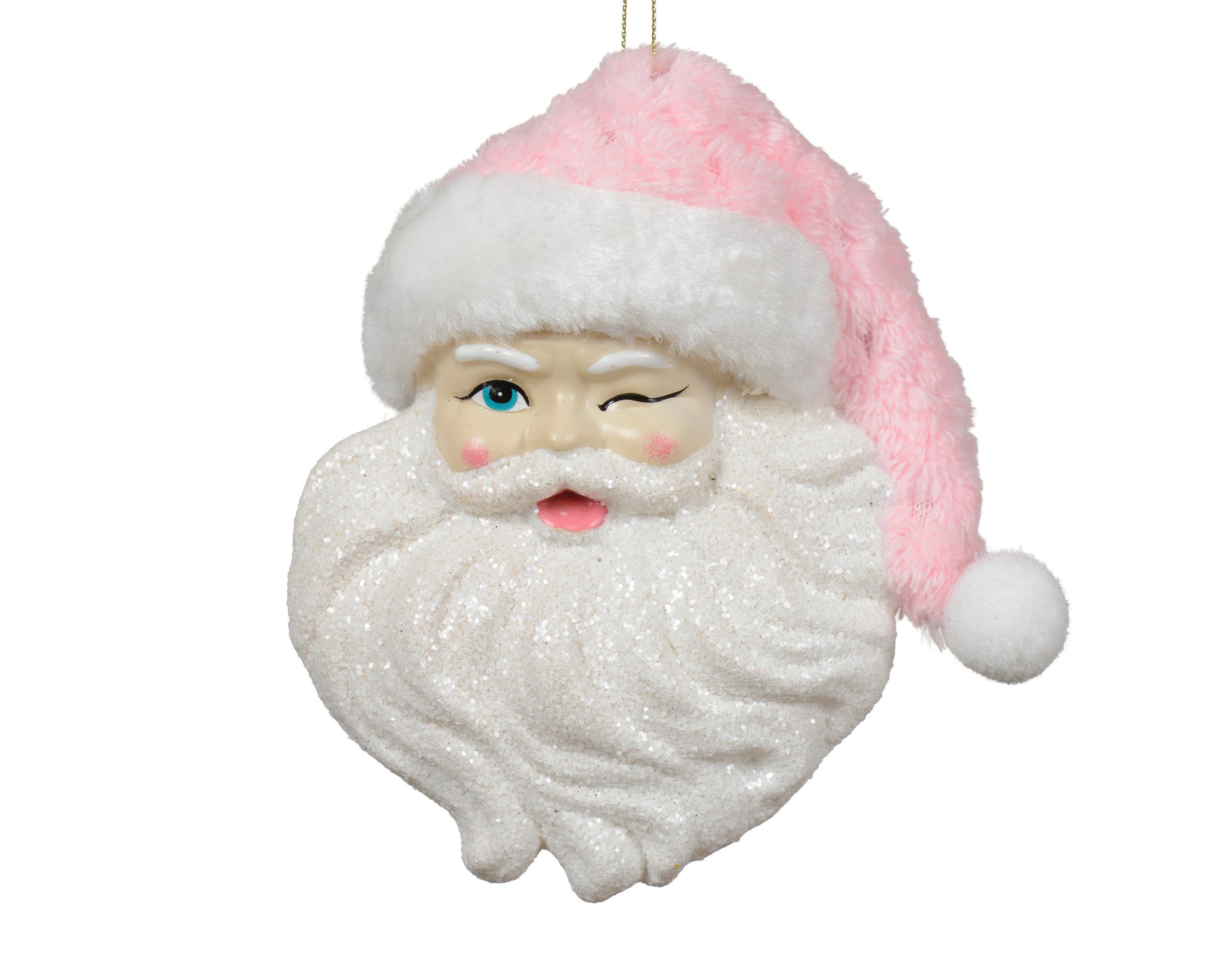 Kaemingk Christbaumschmuck, Christbaumschmuck Kunststoff 14cm Weihnachtsmann Figur Weiß / Rosa