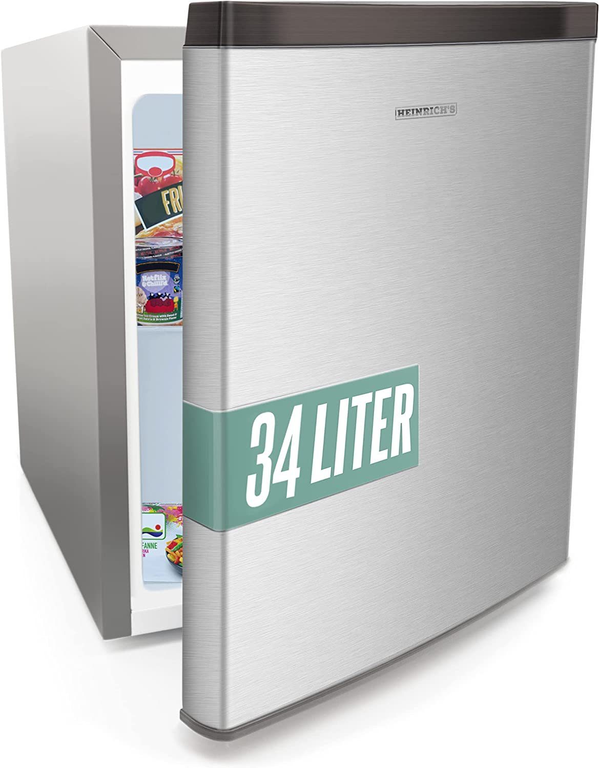 Heinrich´s Gefrierschrank Mini Freezer HGB 4088, 51 cm hoch, 44 cm breit, Gefrierbox, 39db, Freezer 34L perfekt Tiefkühlen Edelstahl