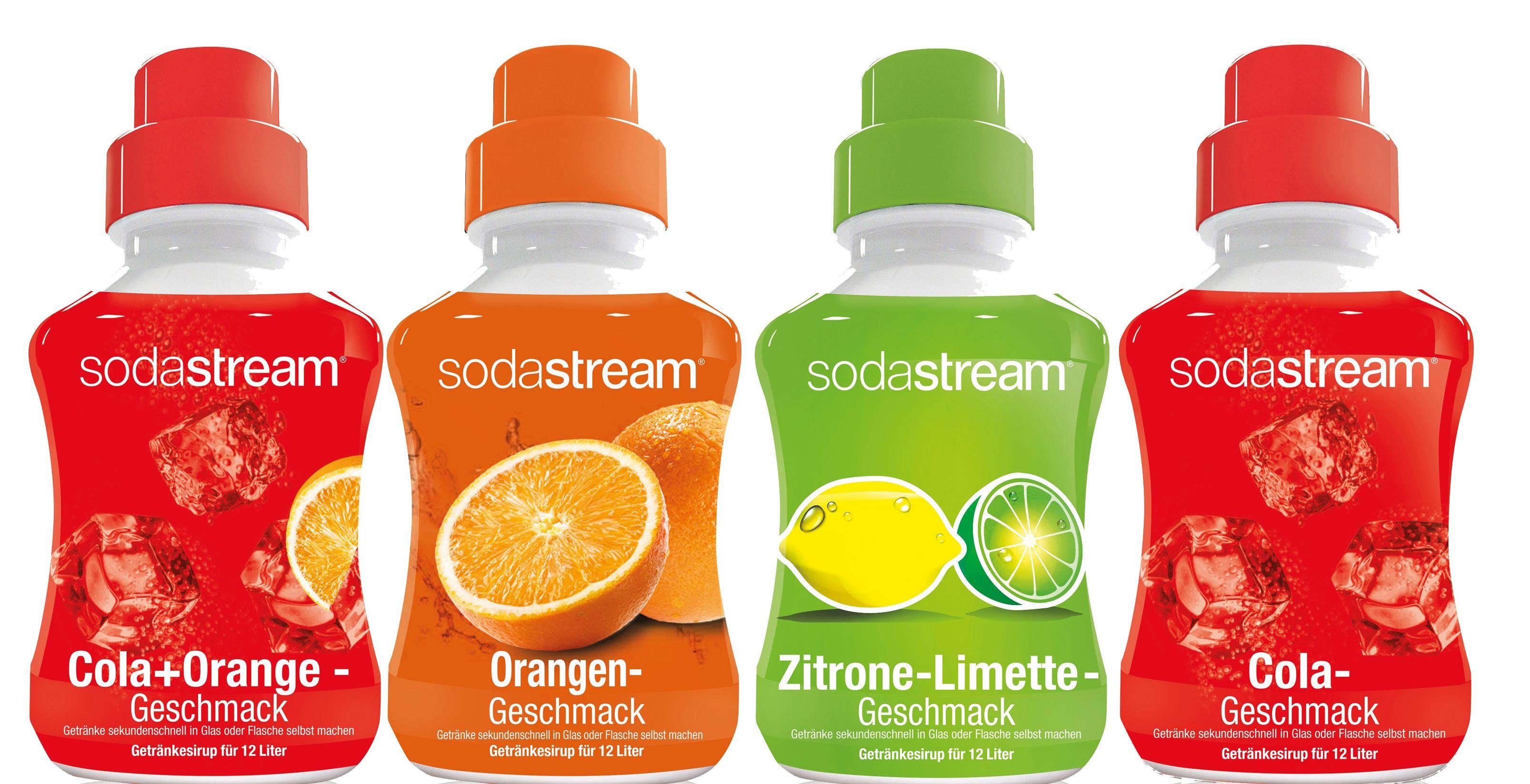 SodaStream Getränke-Sirup je 0,5 l Cola+Orange, Orange, Zitrone-Limette,  Cola, 0,5 l, 4 Stück