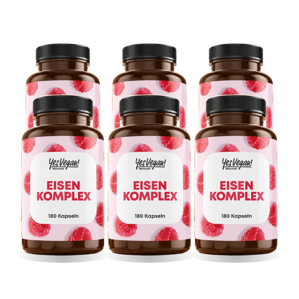 Yes Vegan Eisen hochdosiert: Eisenbisglycinat mit Vitamin C Kapseln, 6 er Spar-Set à 180 St., 92 g, vegan, laktosefrei, glutenfrei