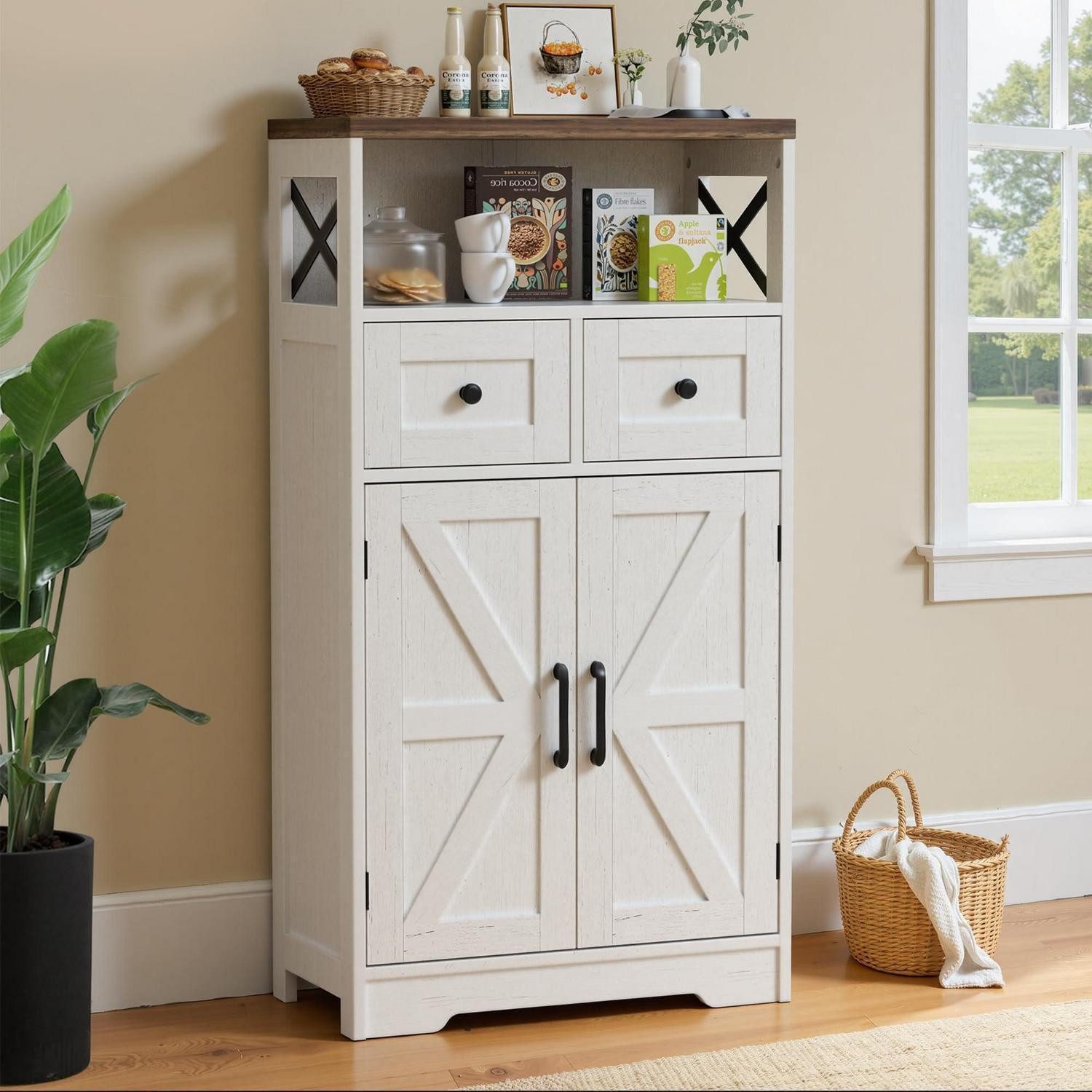 LuxusKollektion Sideboard Sideboard Küchenschrank Schubladen Kaffeebar 58 x 29 x 108cm Weiß