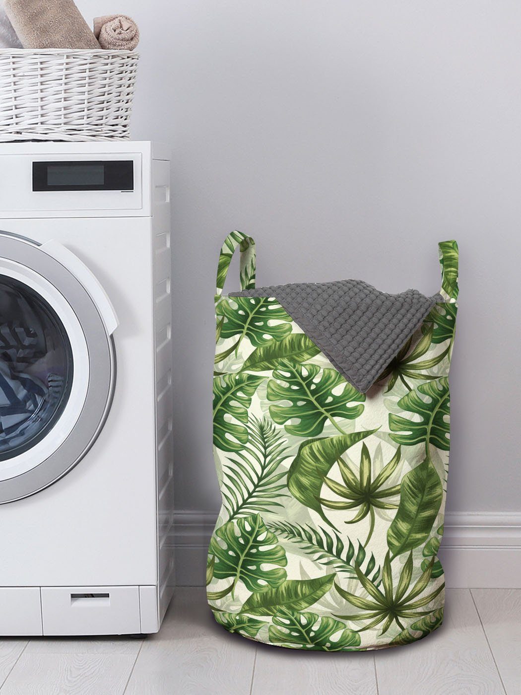Wäschekorb Abakuhaus Grün Hawaii-Elemente für Wäschesäckchen Blätter Griffen mit Kordelzugverschluss in Waschsalons,