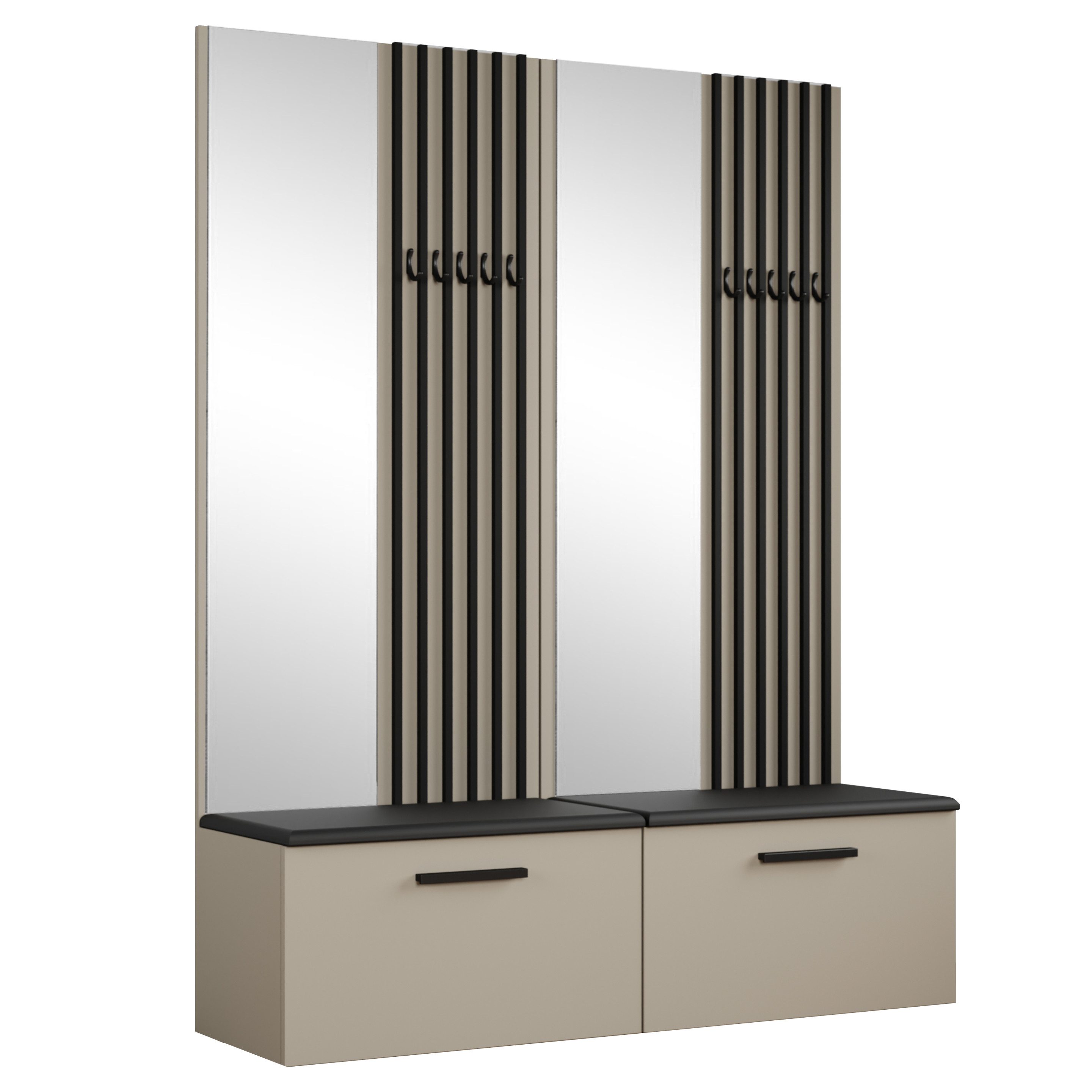 Masseno Garderobenschrank MODULO 161,2 x 204 cm Flurmöbel mit Spiegel Kaschmir