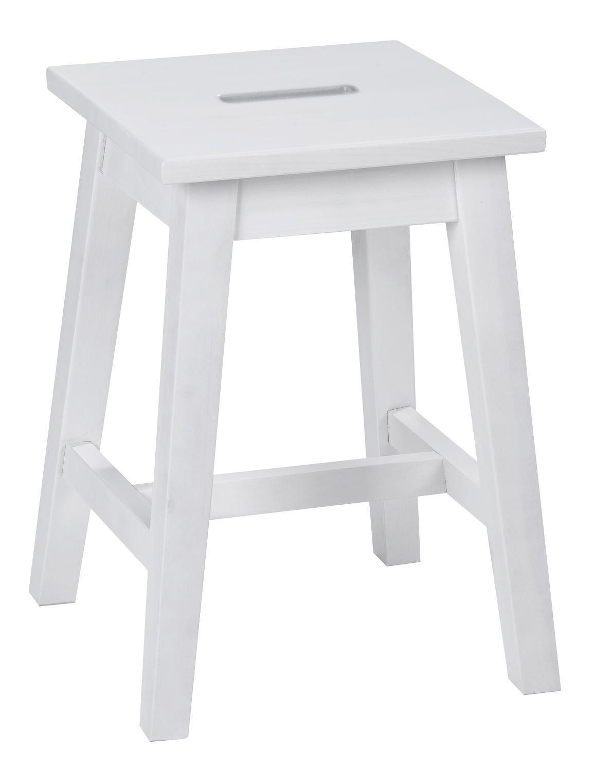 Home4You Sitzhocker, Weiß, Lackiert, Kiefernholz massiv, mit Mittelstrebe, günstig online kaufen