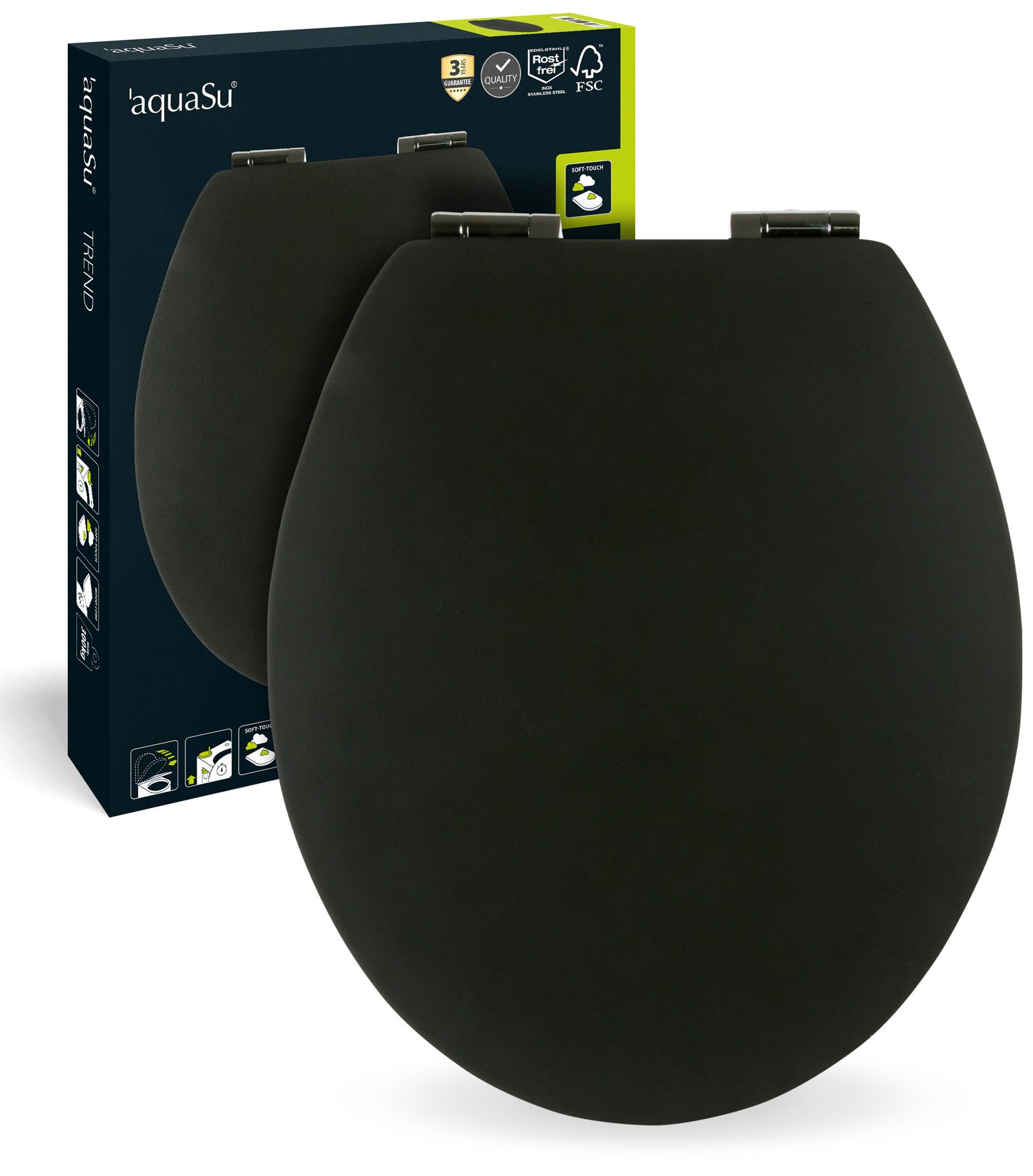 SANITOP WINGENROTH WC-Sitz Einfarbig, Schwarz, Holzkern, günstig online kaufen