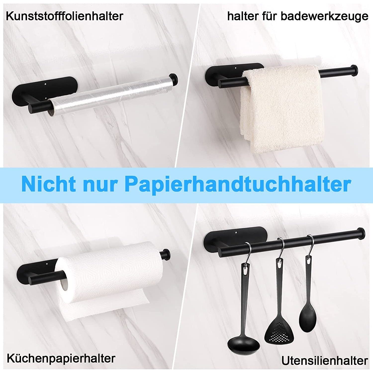 zggzerg Küchenrollenhalter Bohren Schwarz Badezimmer für Waschbecken Speisekammer Küchenrollenhalter Ohne