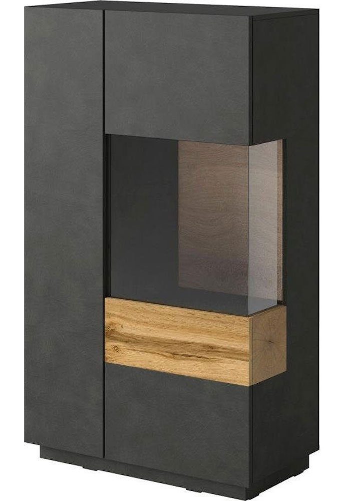 anthrazit Helvetia mit votaneiche 80cm matera Glasfront Vitrine 2-türig Silke