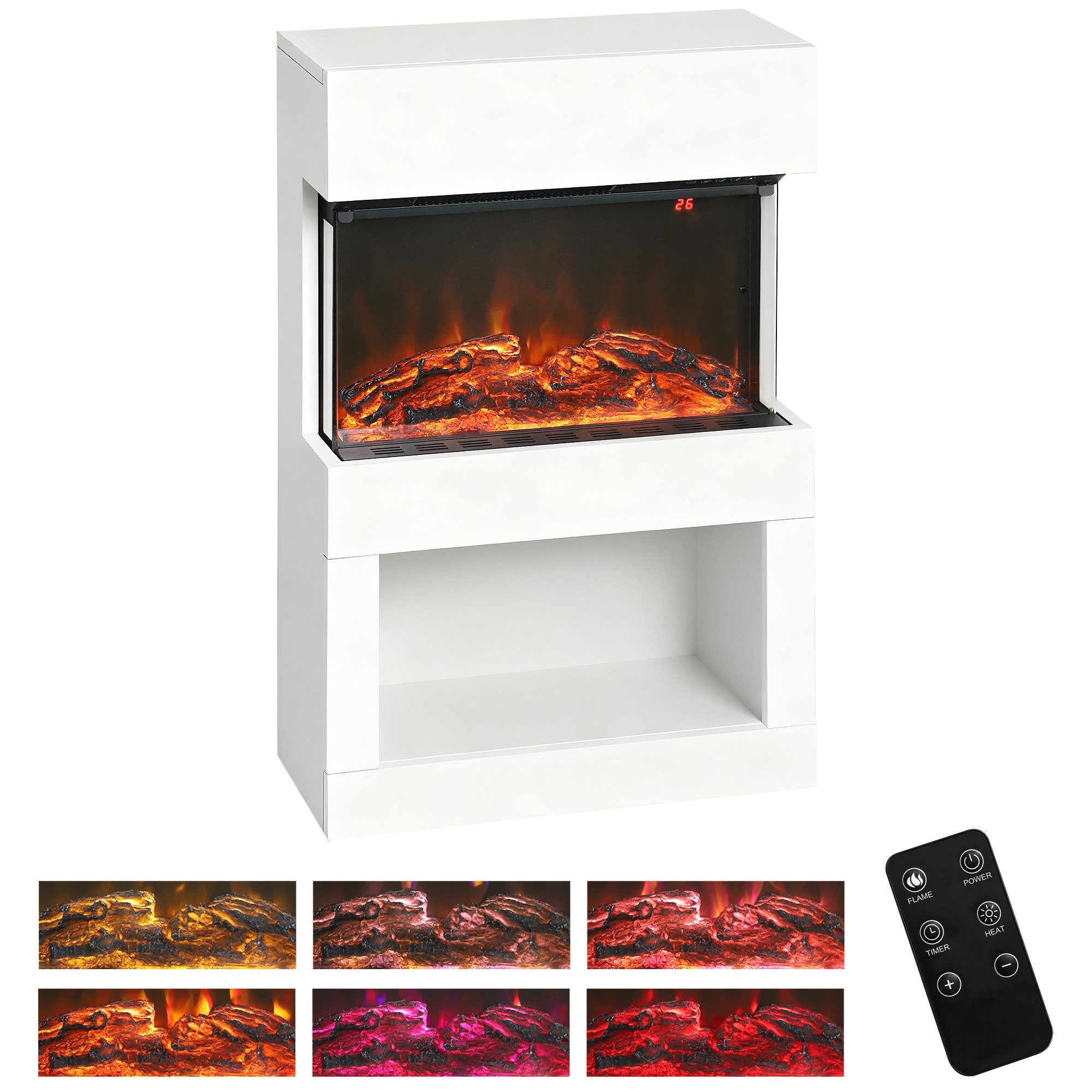 HOMCOM Elektrokamin Standkamin mit Heizung 1000 W/ 2000 W, LED 3D-Flammenef günstig online kaufen