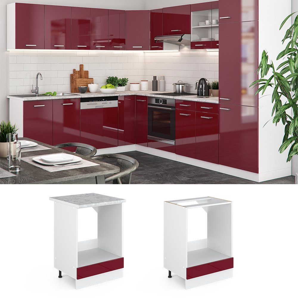 Vicco Herdumbauschrank R-Line, Rot Hochglanz/Weiß, 60 cm ohne Arbeitsplatte (1-St)