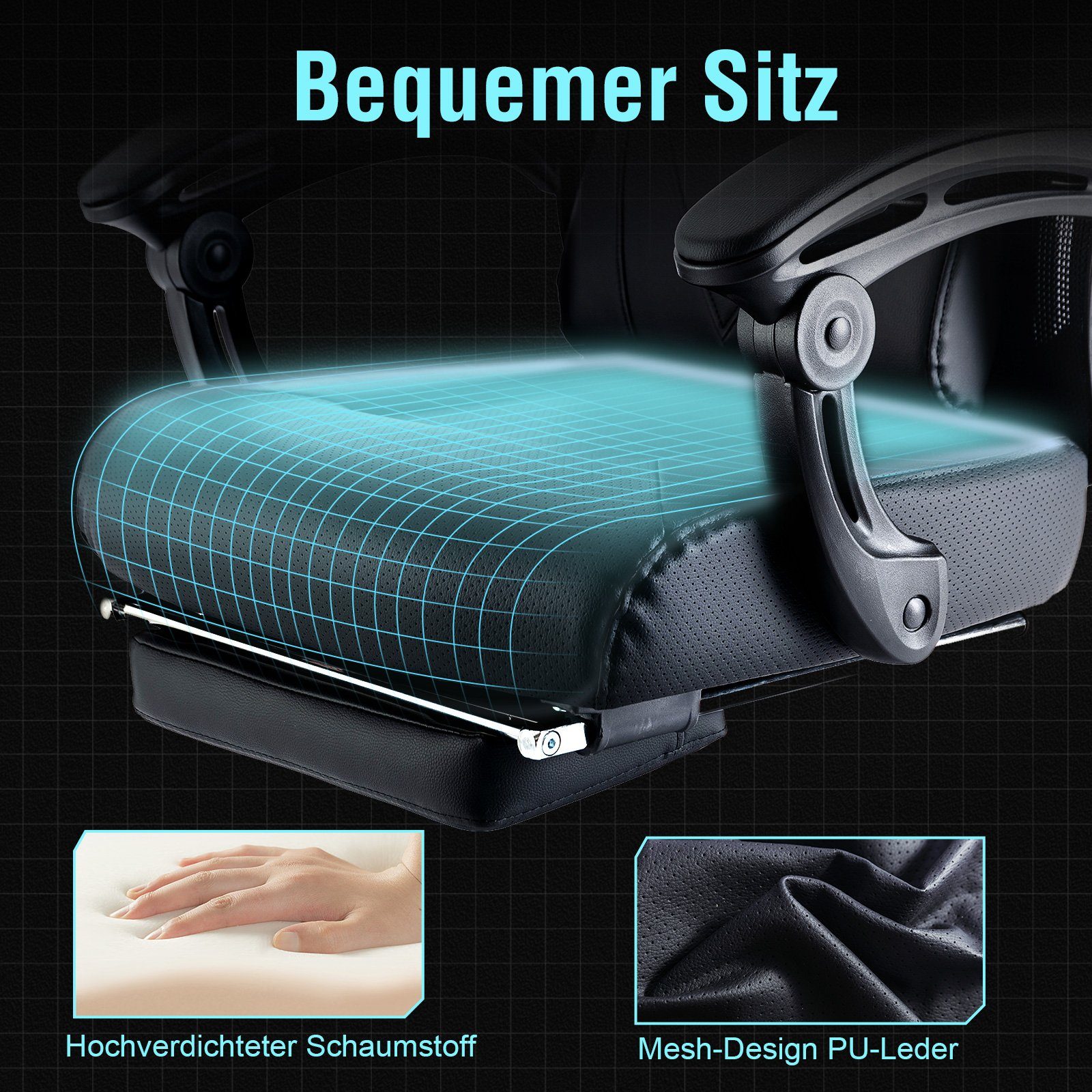 GTPLAYER Bürostuhl Ergonomischer Schreibtischstuhl Gamingstuhl Drehstuhl, mit Verbindungsarmlehnen, Verstellbarer Lordosenstütze und Kopfstütze – Bild 4 von 5