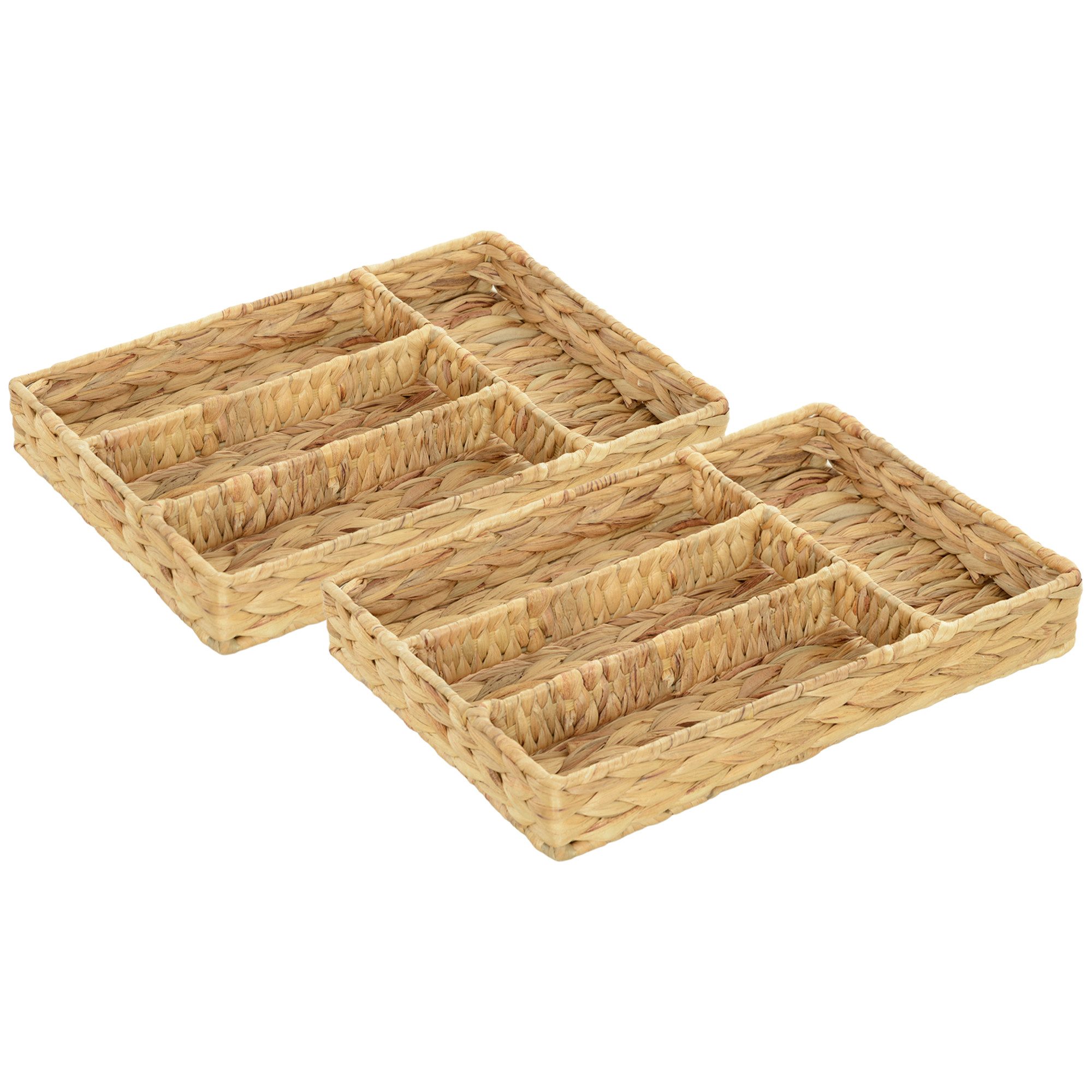 MC Star Aufbewahrungskorb 2er-Set, geflochtener Körbe aus Wasserhyazinthe, zum Aufbewahrung (und Organisieren, für Wohnzimmer, Küche, Schlafzimmer, 36 x 26 x 5 cm, Naturholz)