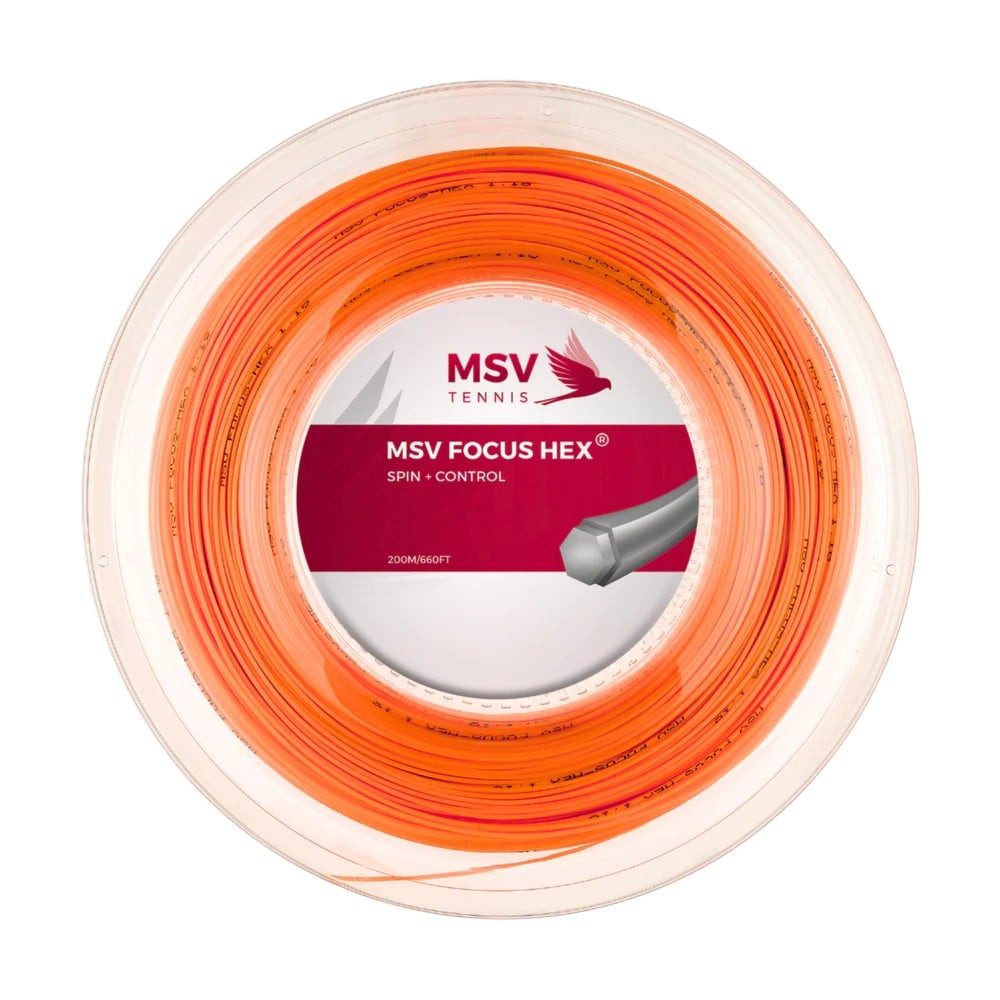 MSV Tennissaite Focus Hex (Haltbarkeit+Spin) orange 200m Rolle, Saitendicke: 1.27