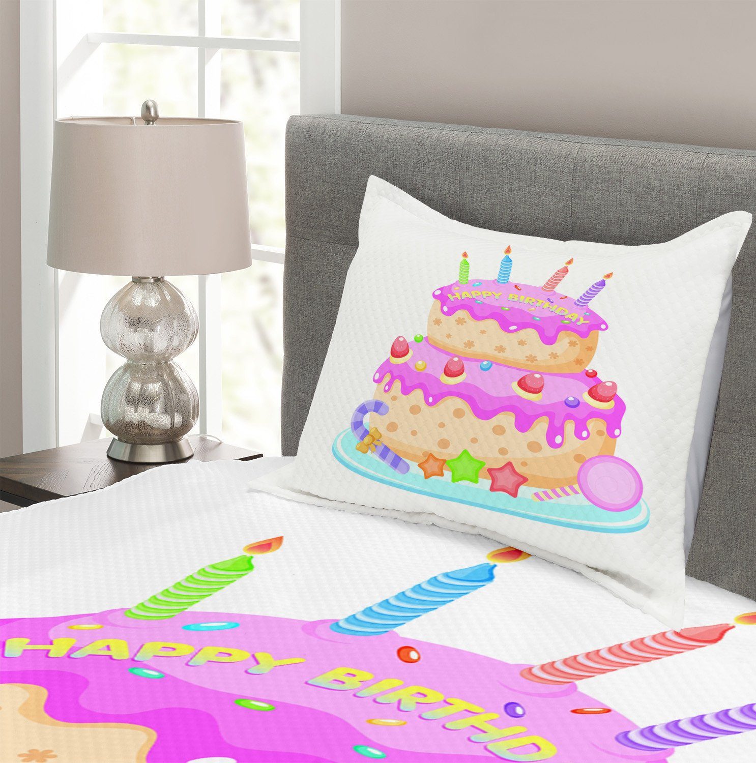 Kerzen Set Süßigkeiten Kissenbezügen und Waschbar, Abakuhaus, mit Geburtstagsparty Tagesdecke