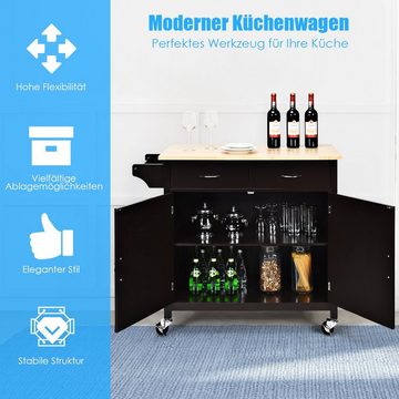 COSTWAY Küchenwagen, mit Schubladen&verstellbarem Regal, Rollen, 48x110x90cm