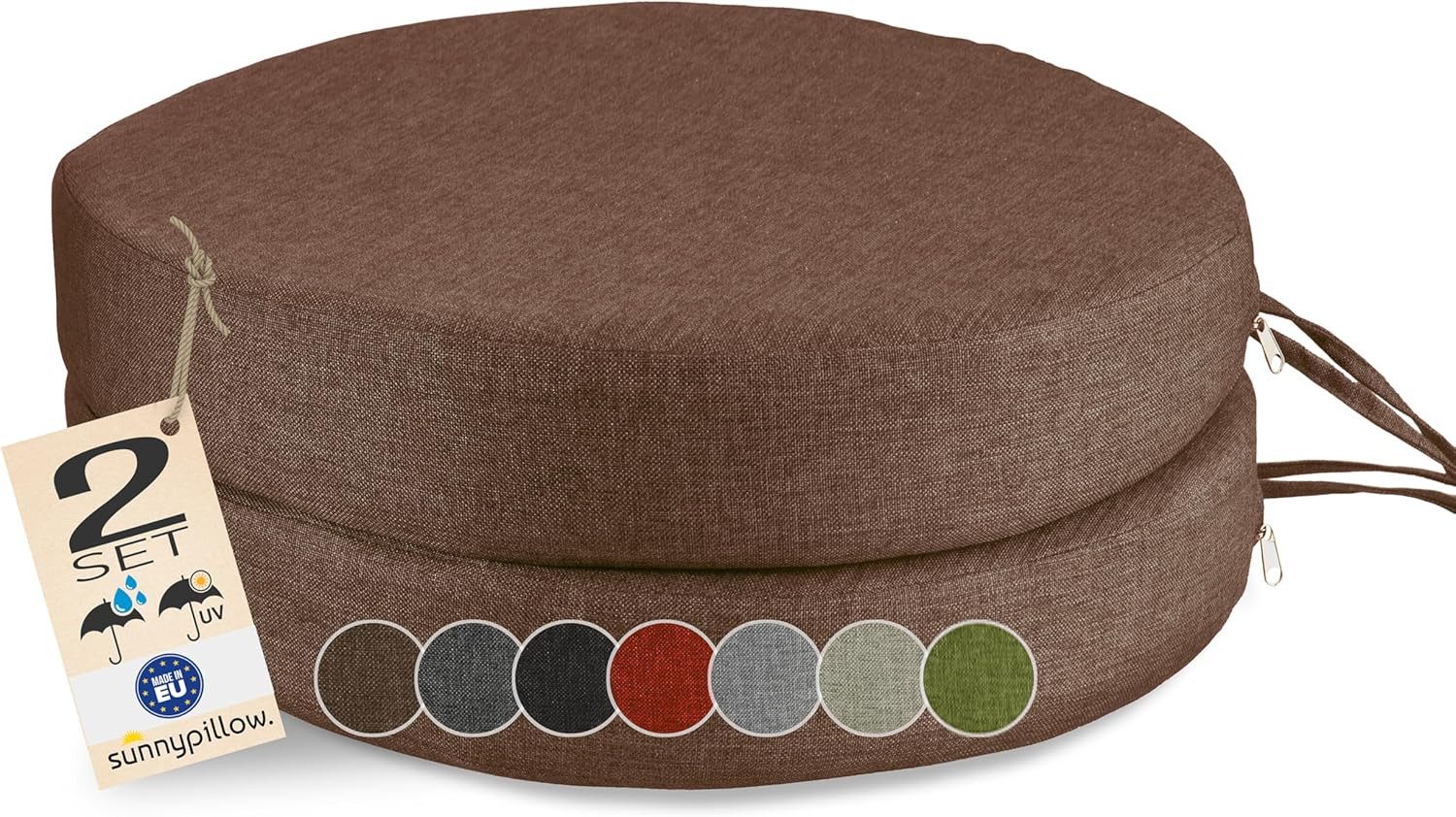 sunnypillow Stuhlkissen 2er Set Stuhlkissen Rund Ø 40 cm mit Bändern "HAVANA"