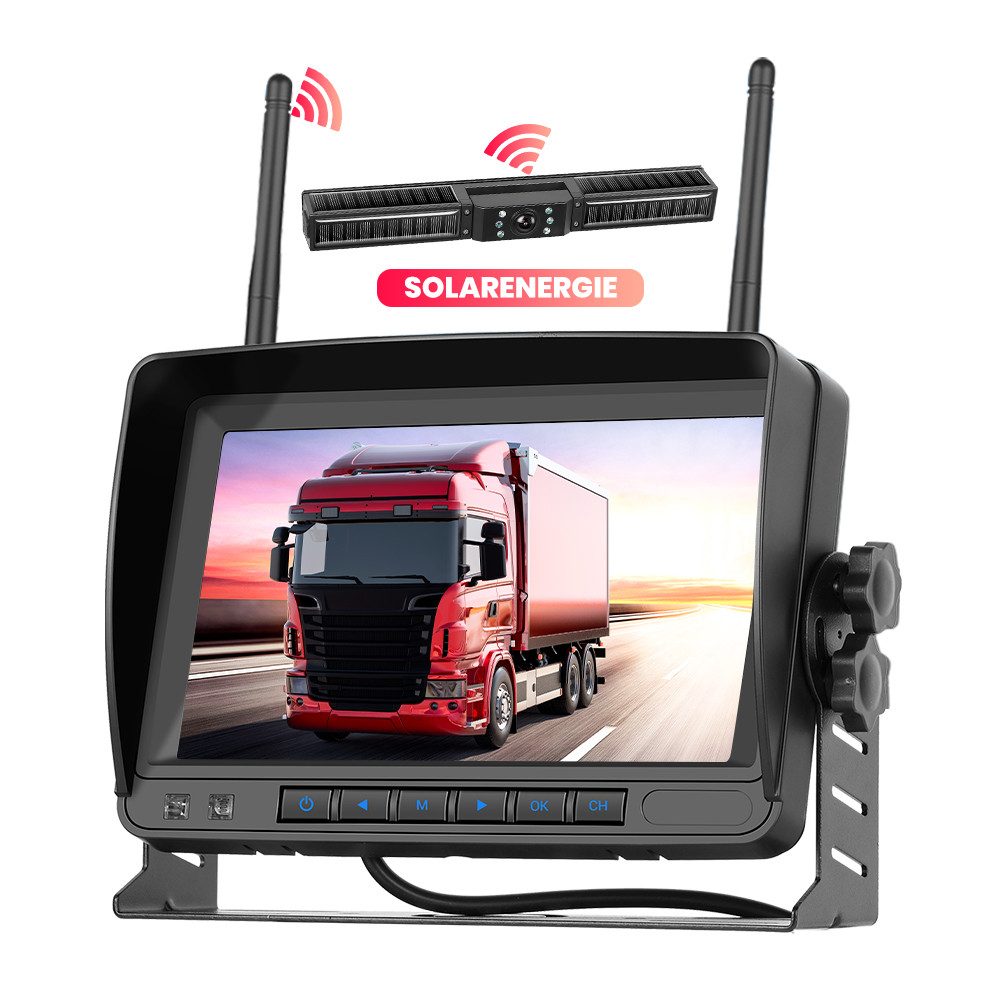 7' IPS HD Display Universelle drahtlose Solar-Backup-Kamera Rückfahrkamera