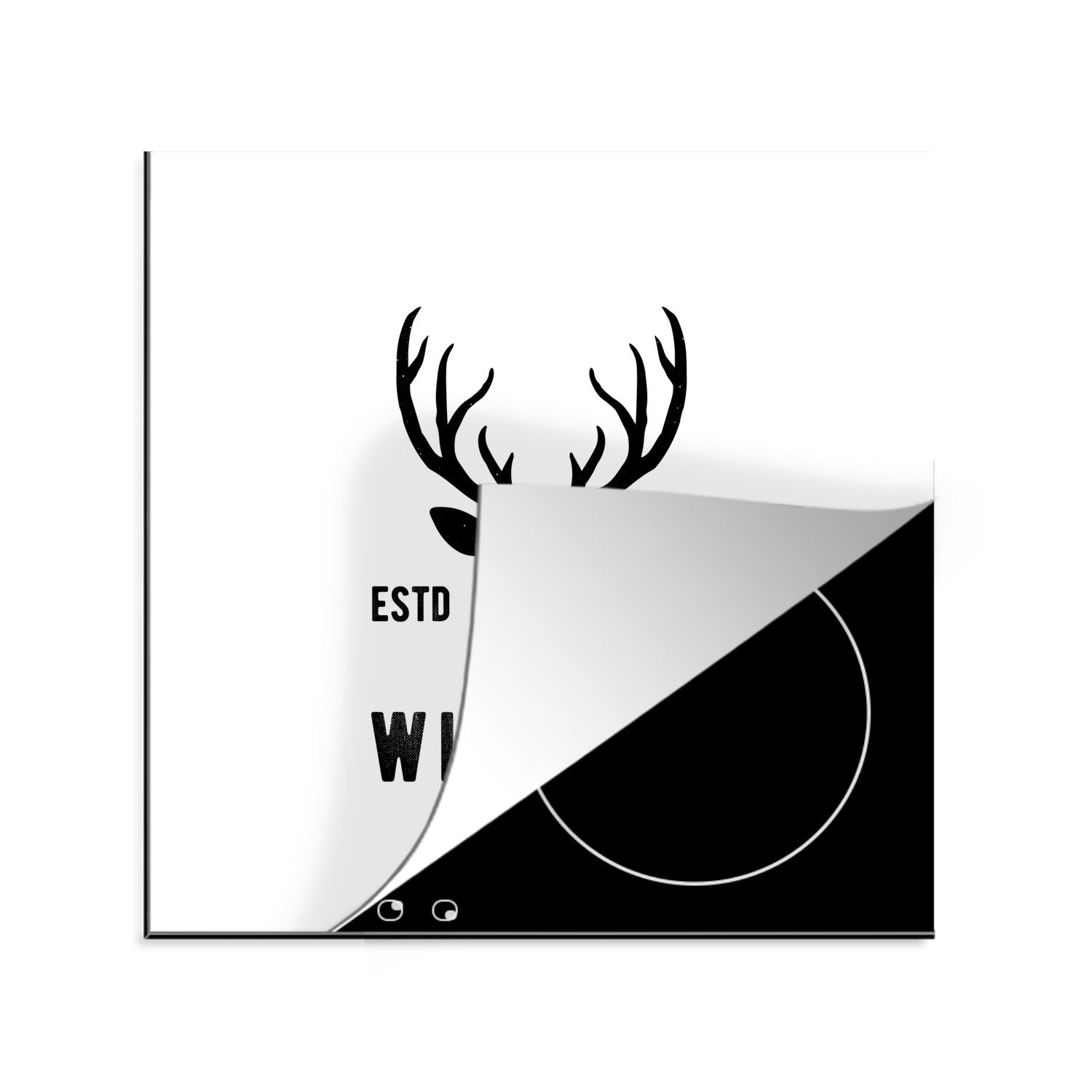 Ceranfeldabdeckung, 78x78 (1 cm, tlg), Arbeitsplatte Logo MuchoWow Schwarz - Weiß, für - küche Hirsch Vinyl, Herdblende-/Abdeckplatte -