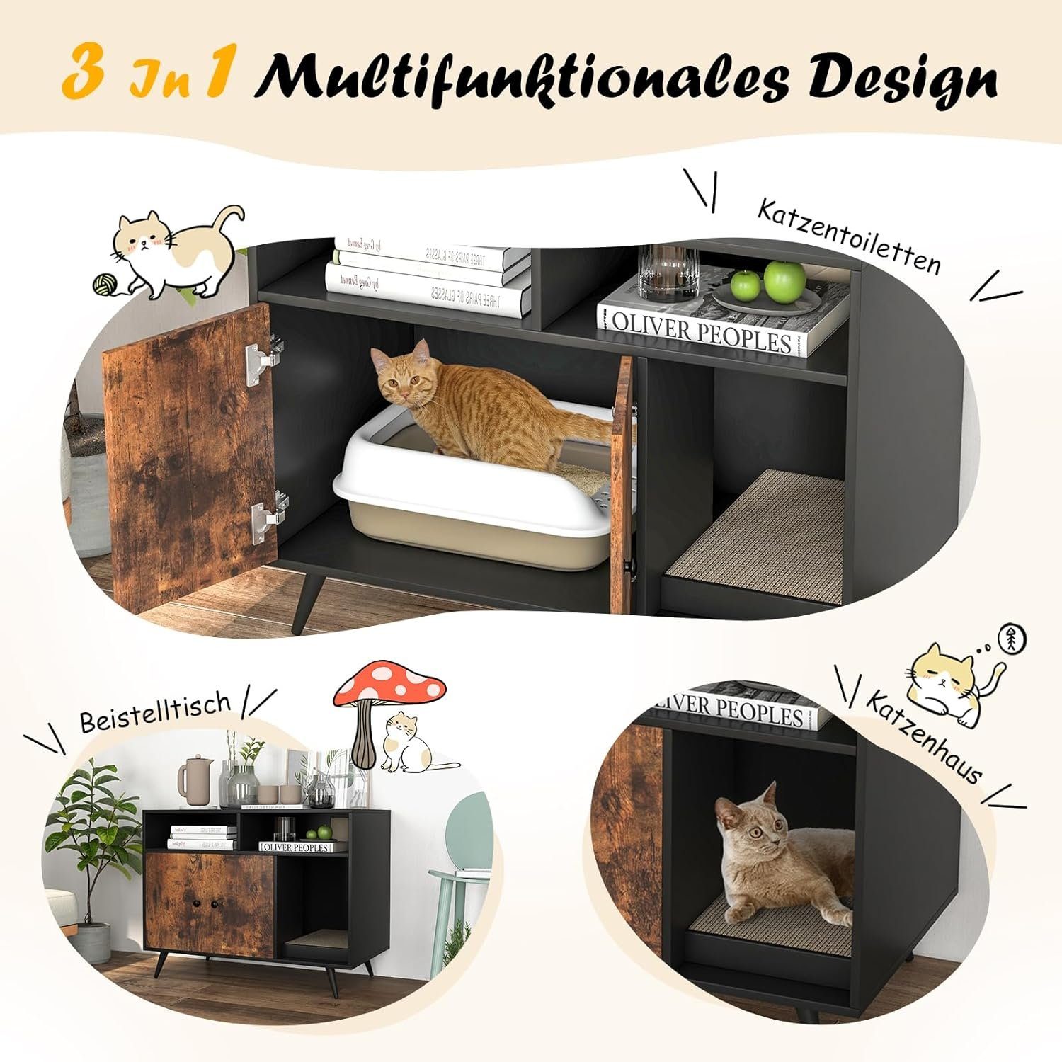KOMFOTTEU Tierhaus 2 in 1 Katzenschrank, günstig online kaufen