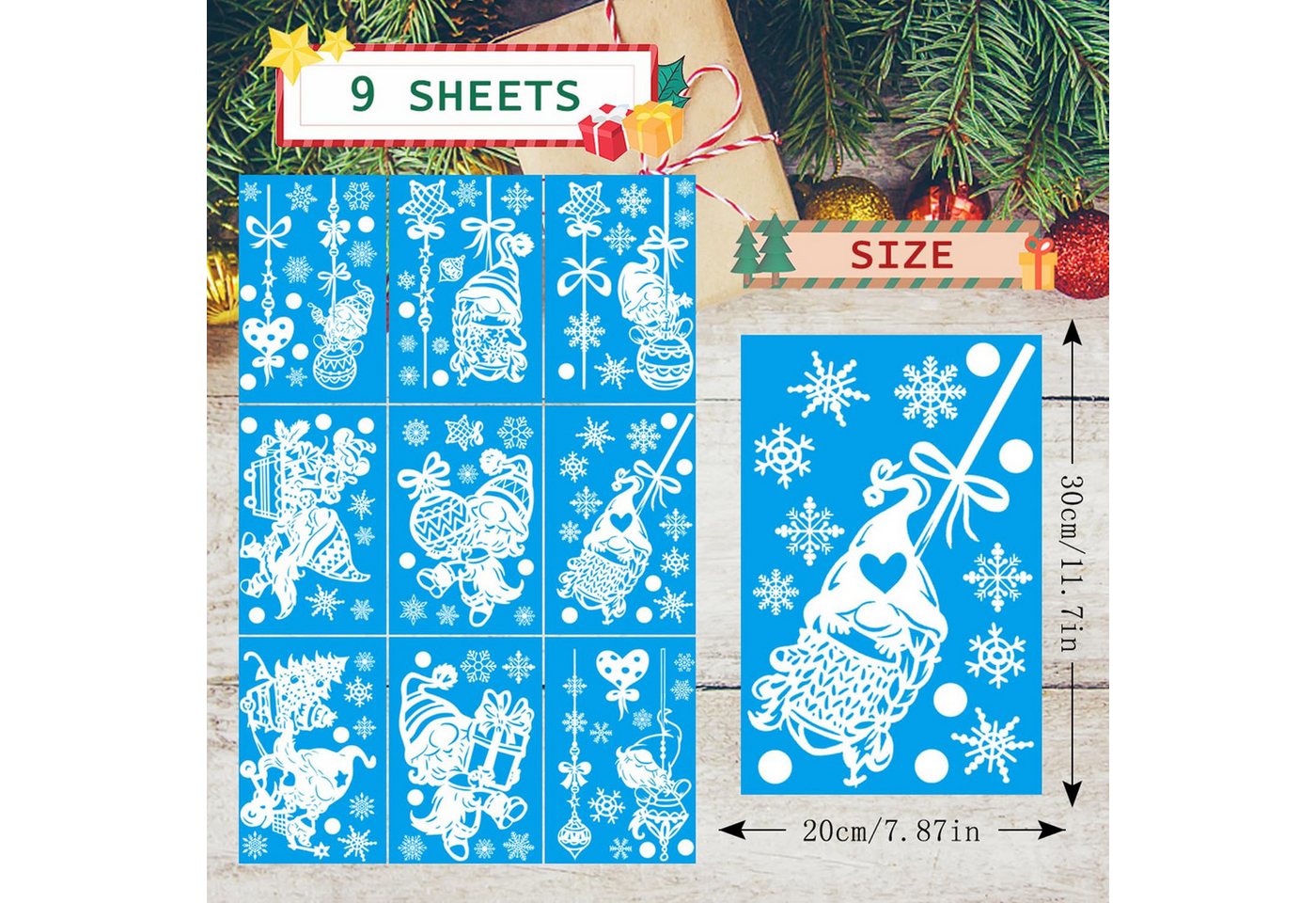Thumbnail - RWEUOQ Fenstersticker 9 Blätter Fensterbilder Weihnachten, Weihnachts-Fensteraufkleber, Weihnachtsmann-Fensteraufkleber,...