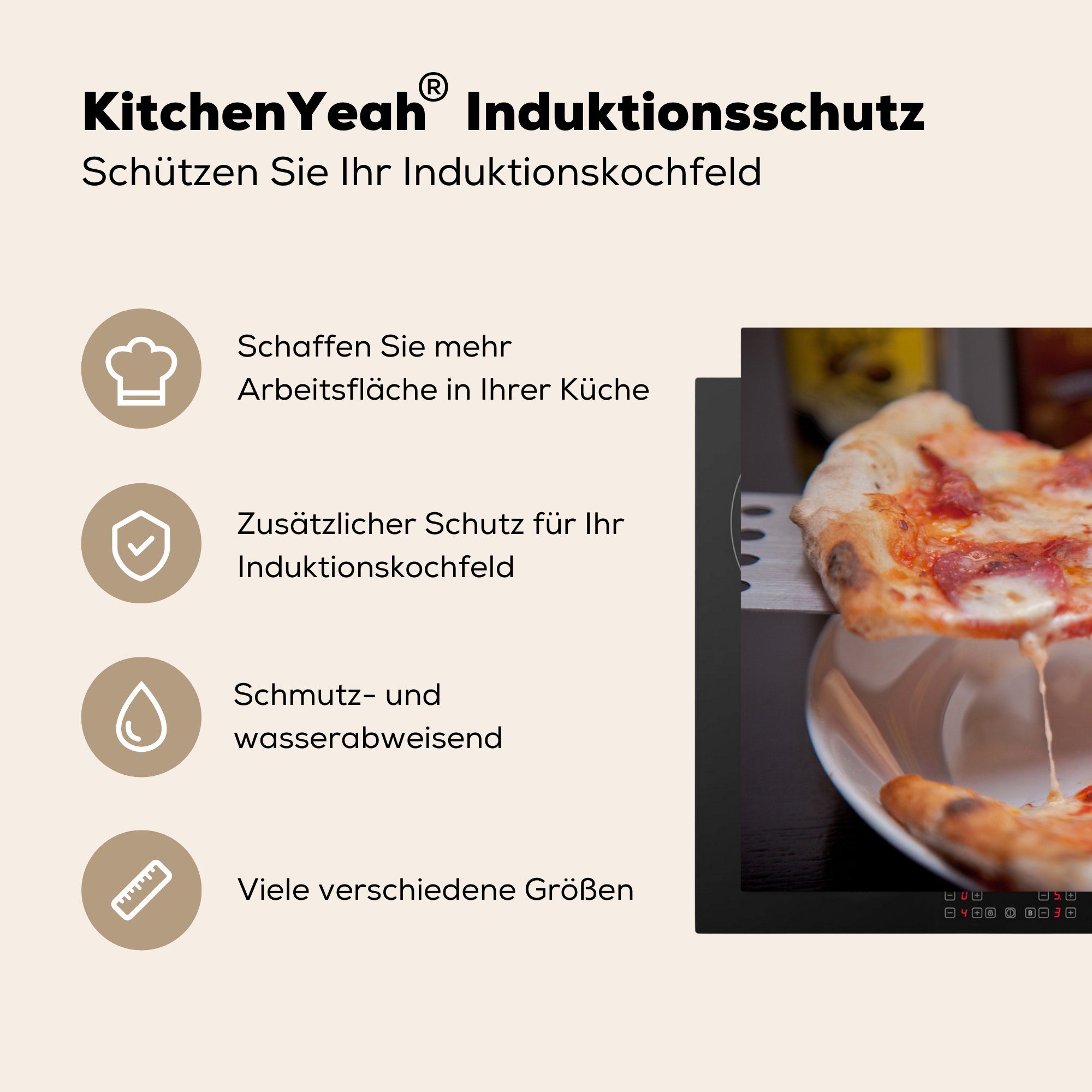 (1 Herdblende-/Abdeckplatte einem küche, tlg), Teller, Schutz cm, Pizza Ceranfeldabdeckung MuchoWow auf Vinyl, die Induktionskochfeld für 81x52